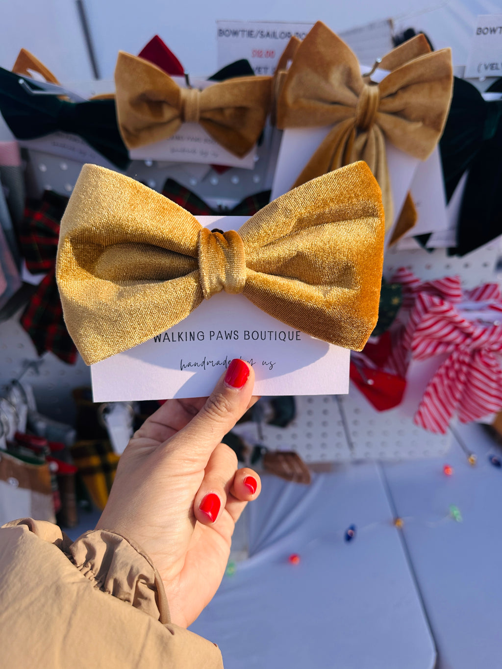 Gold crushed velvet sailor bow , attachable dark red sailor bow for dog