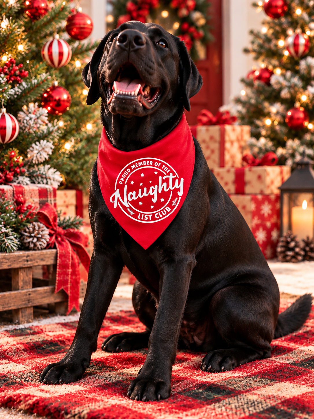 Naughty List Christmas Dog Bandana – Red Snap-On Holiday Bandana