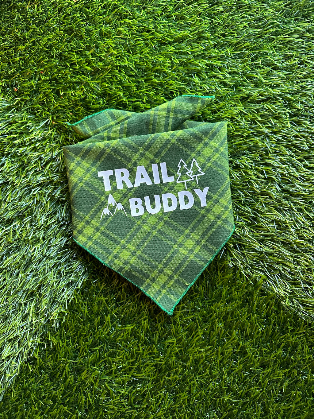 Trail buddy dog bandana, plaid green bandana, dog lover present