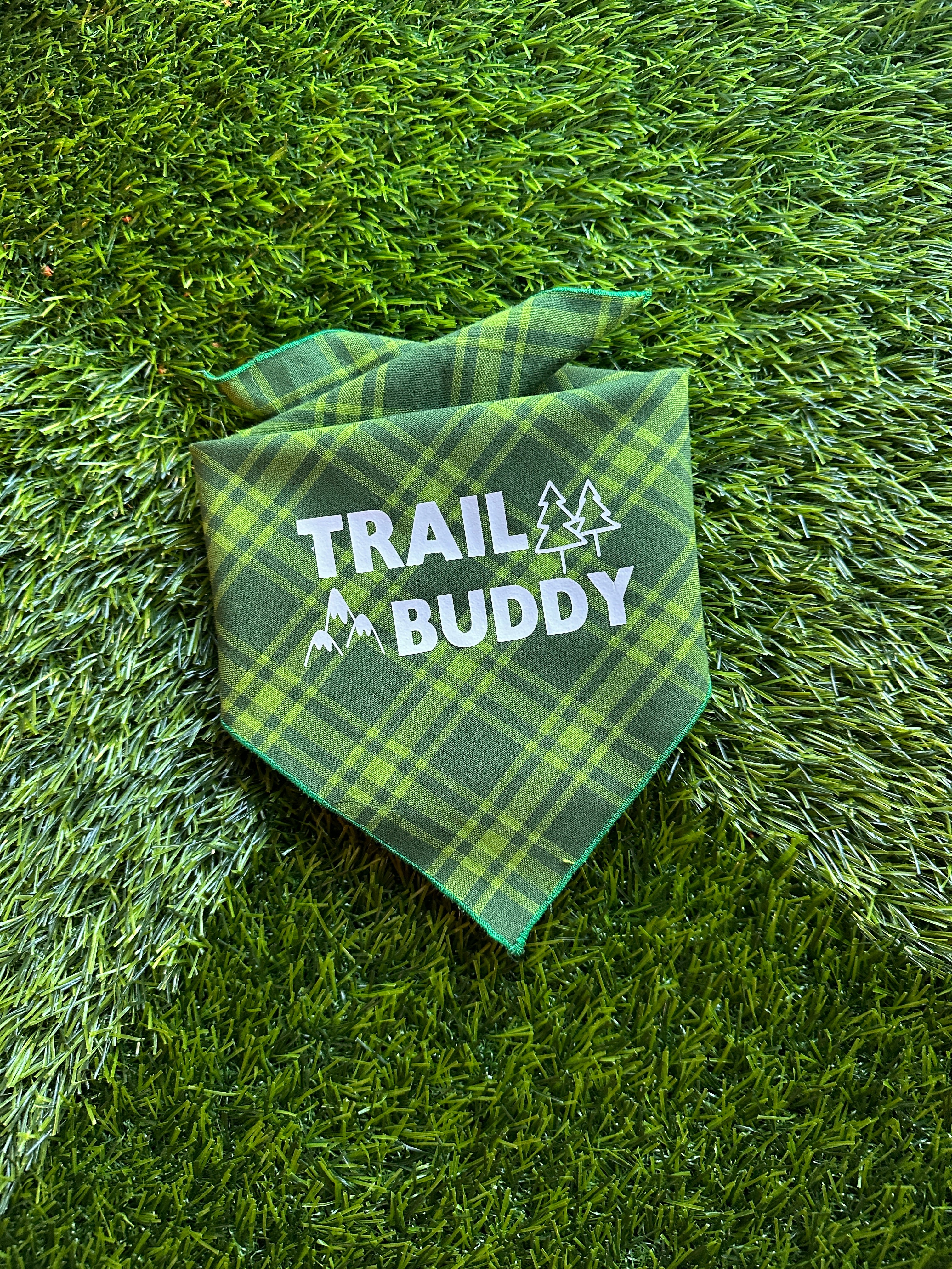 Trail buddy dog bandana, plaid green bandana, dog lover present
