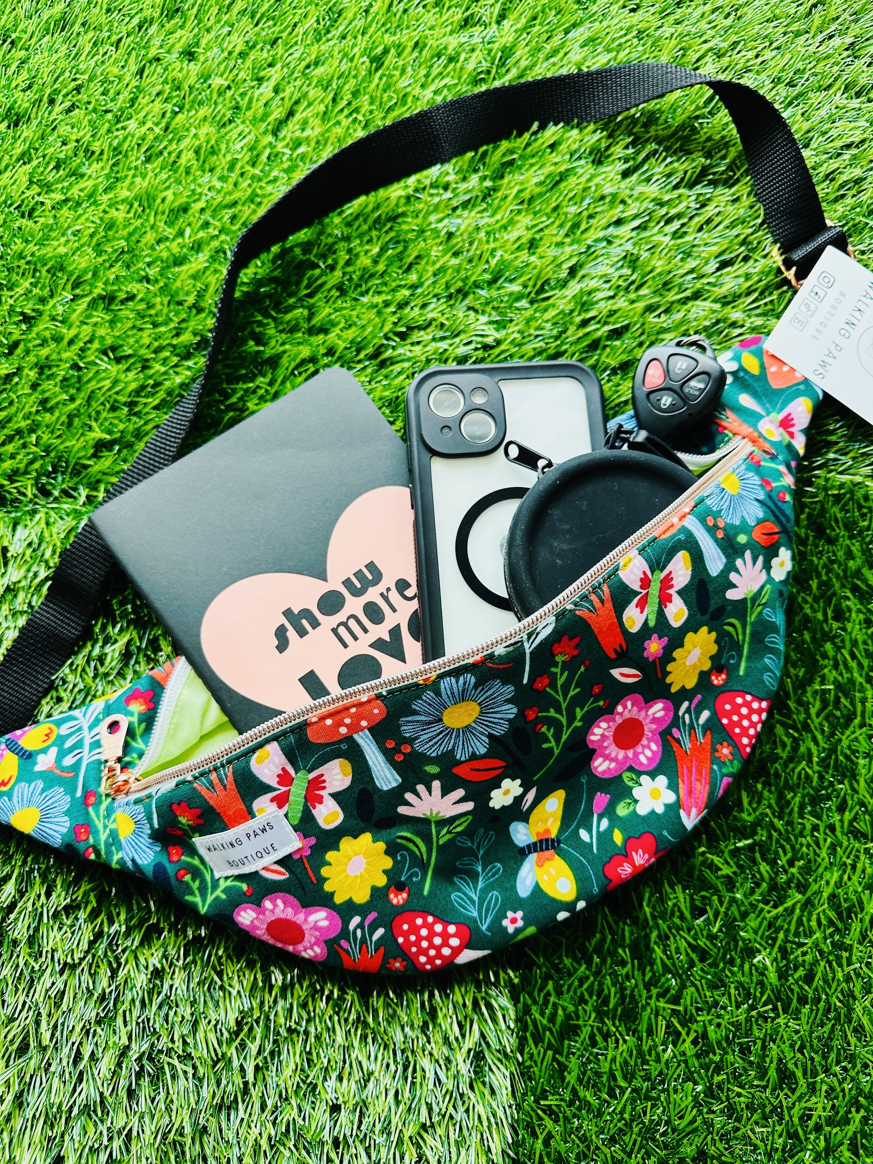 Floral green oversize style fanny pack, crossbody purse, bum bag