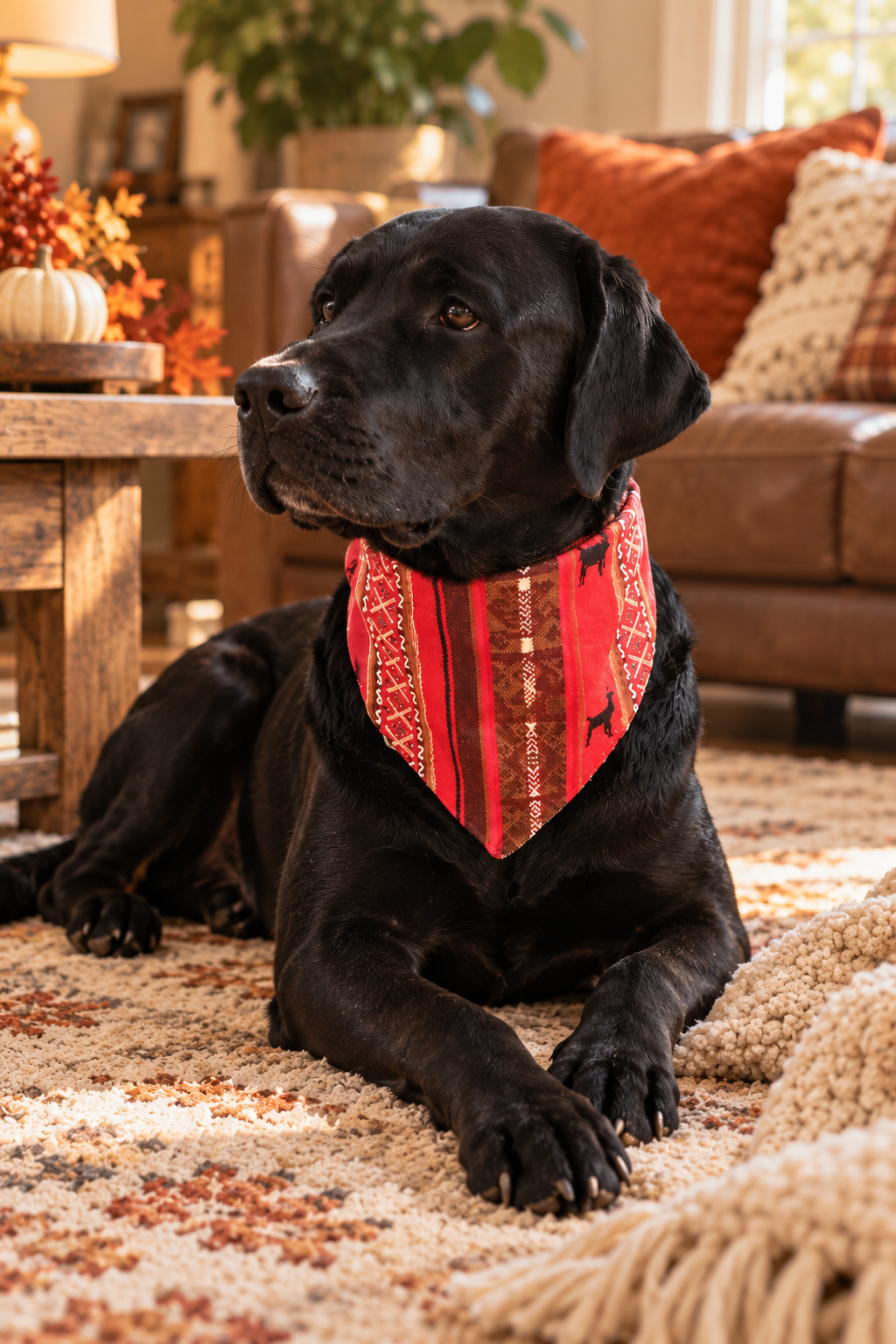 Wool Blend Dog Bandana| Red & Brown