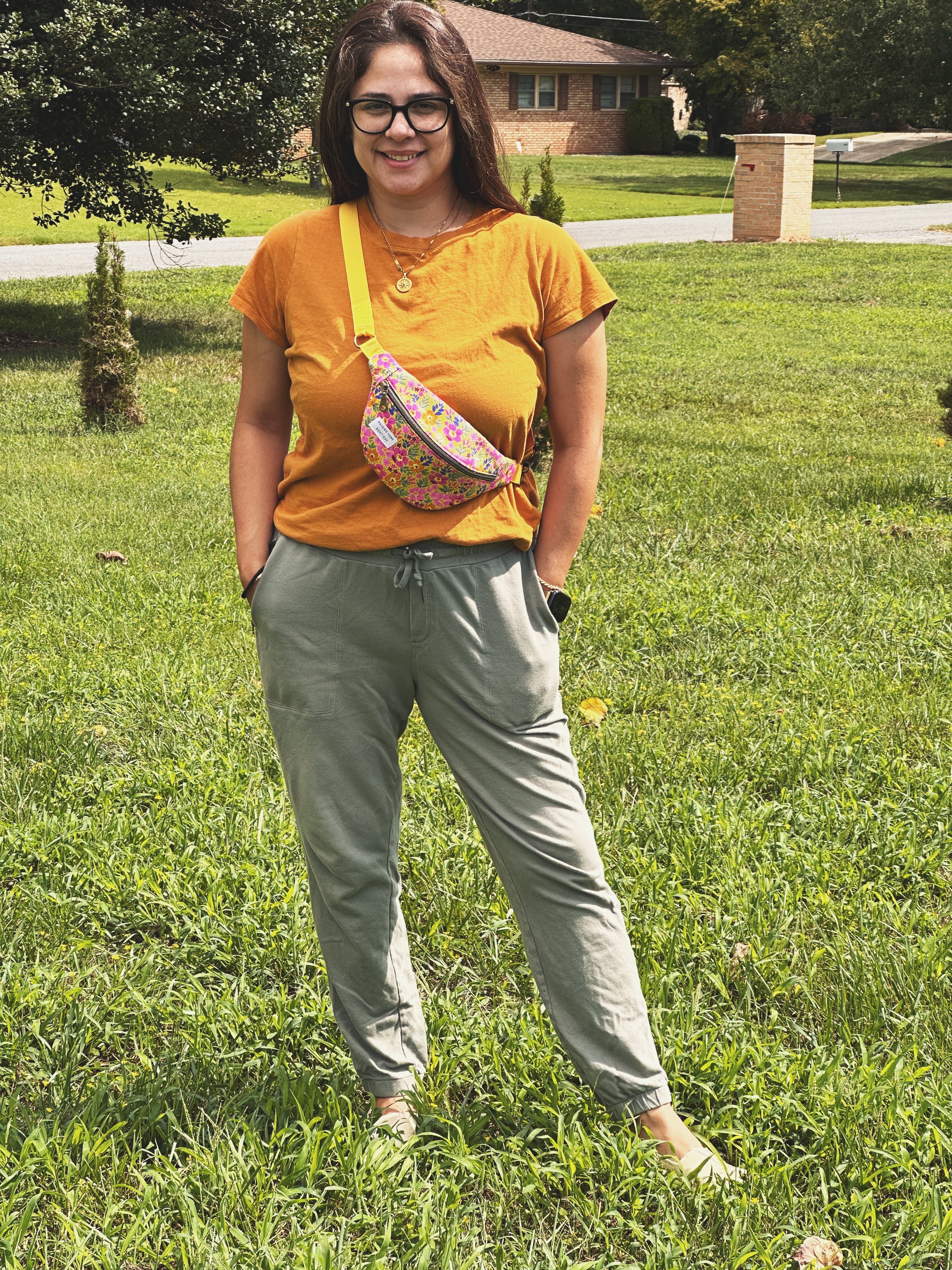 floral yellow and orange fanny pack, crossbody fanny pack, boho floral canvas bag