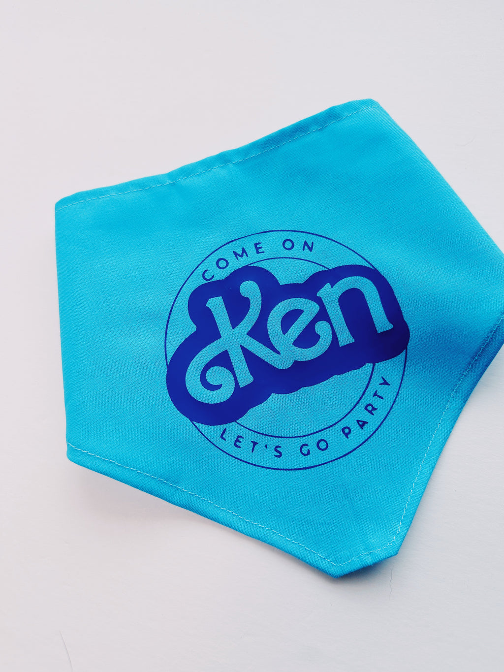 come on Ken let's go party skyblue bandana for dog or cat, tie on pet bandana, triangular