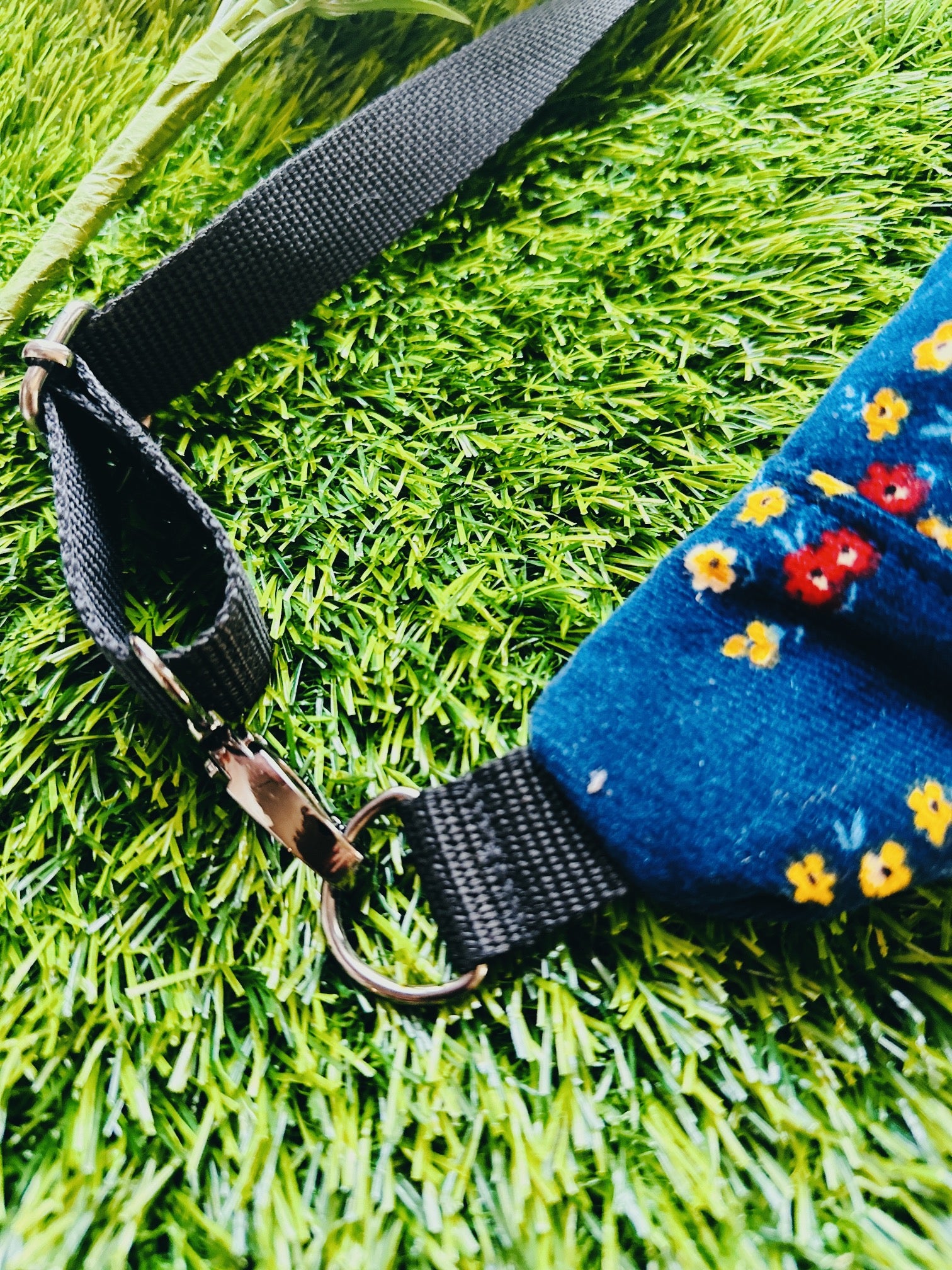 corduroy navy floral fanny pack, oversized look, fabric fanny pack