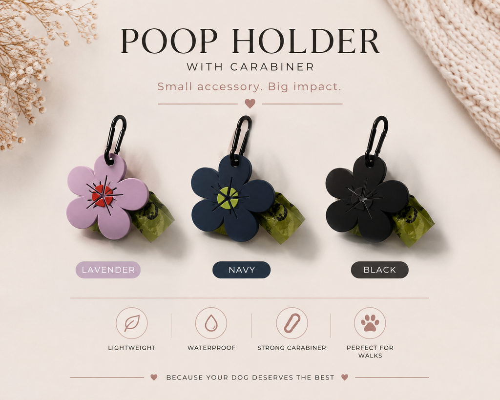 Flower Poop Bag Holder with Carabiner – Stylish Dog Walking Waste Bag Dispenser