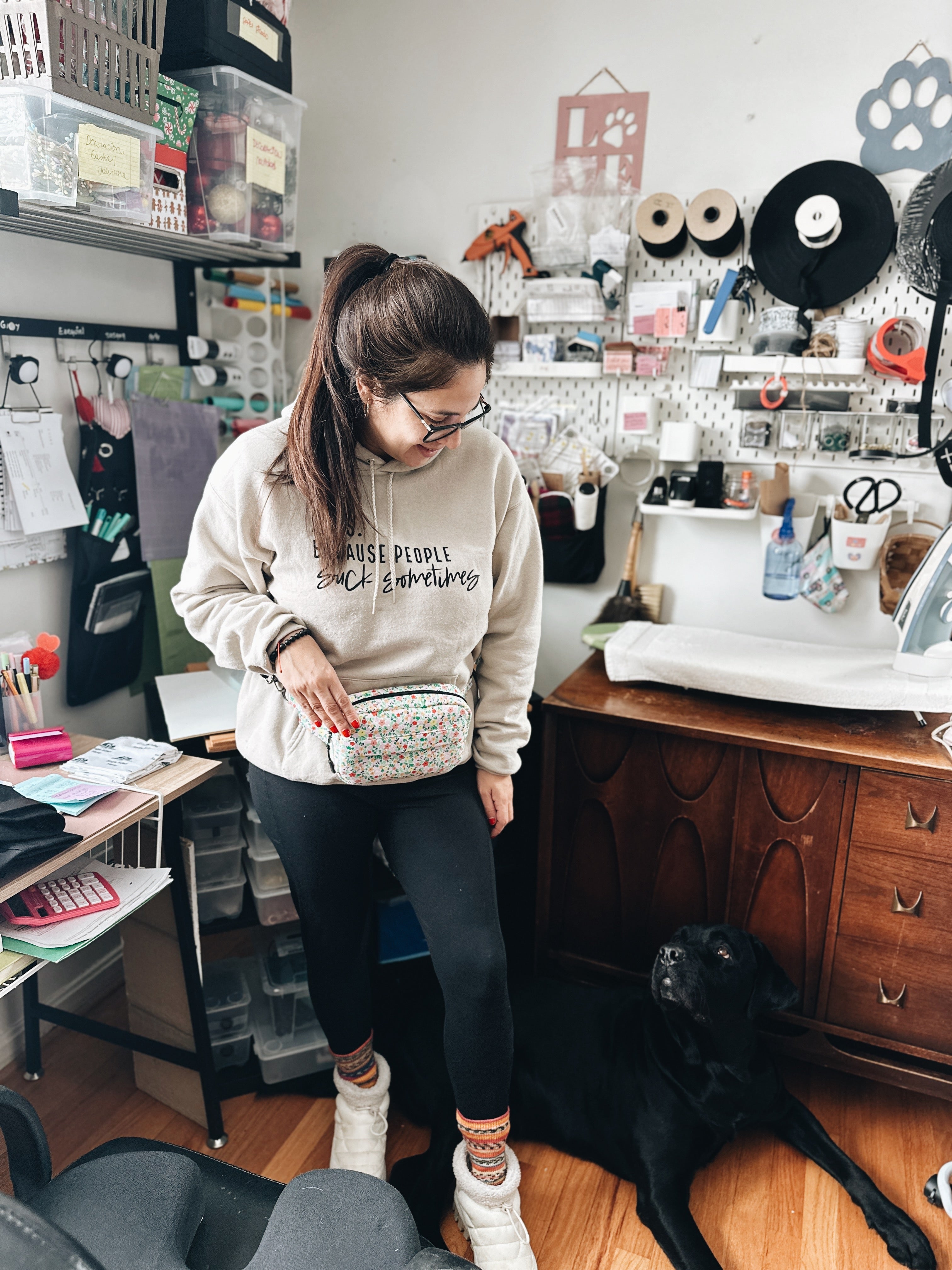 Floral green tiny flowers fanny pack, boho chic everyday bum bag, crossbody fanny pack