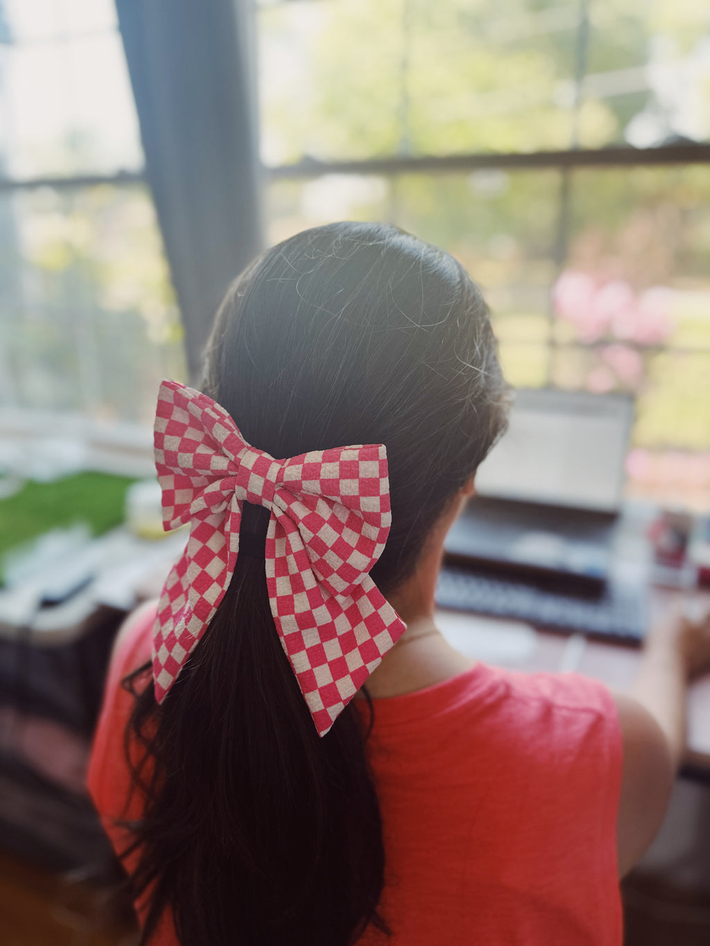 Checked pink sailor bow for dogs