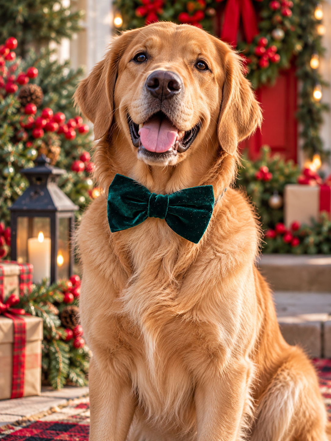 green velvet dog bowtie adjustable and attachable to dog collar