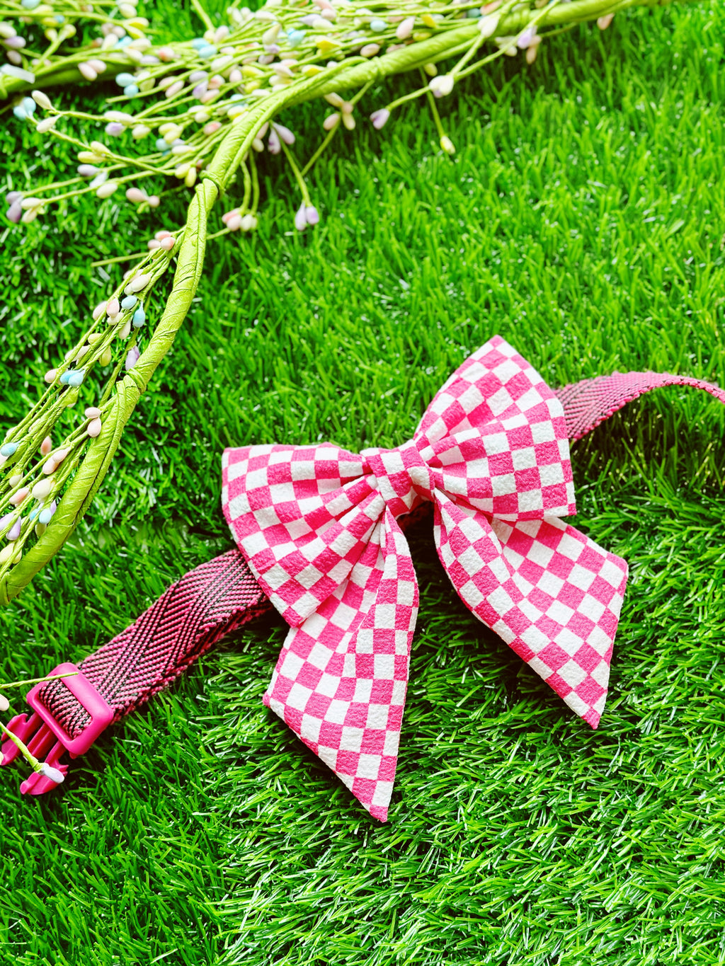 Checked pink sailor bow for dogs