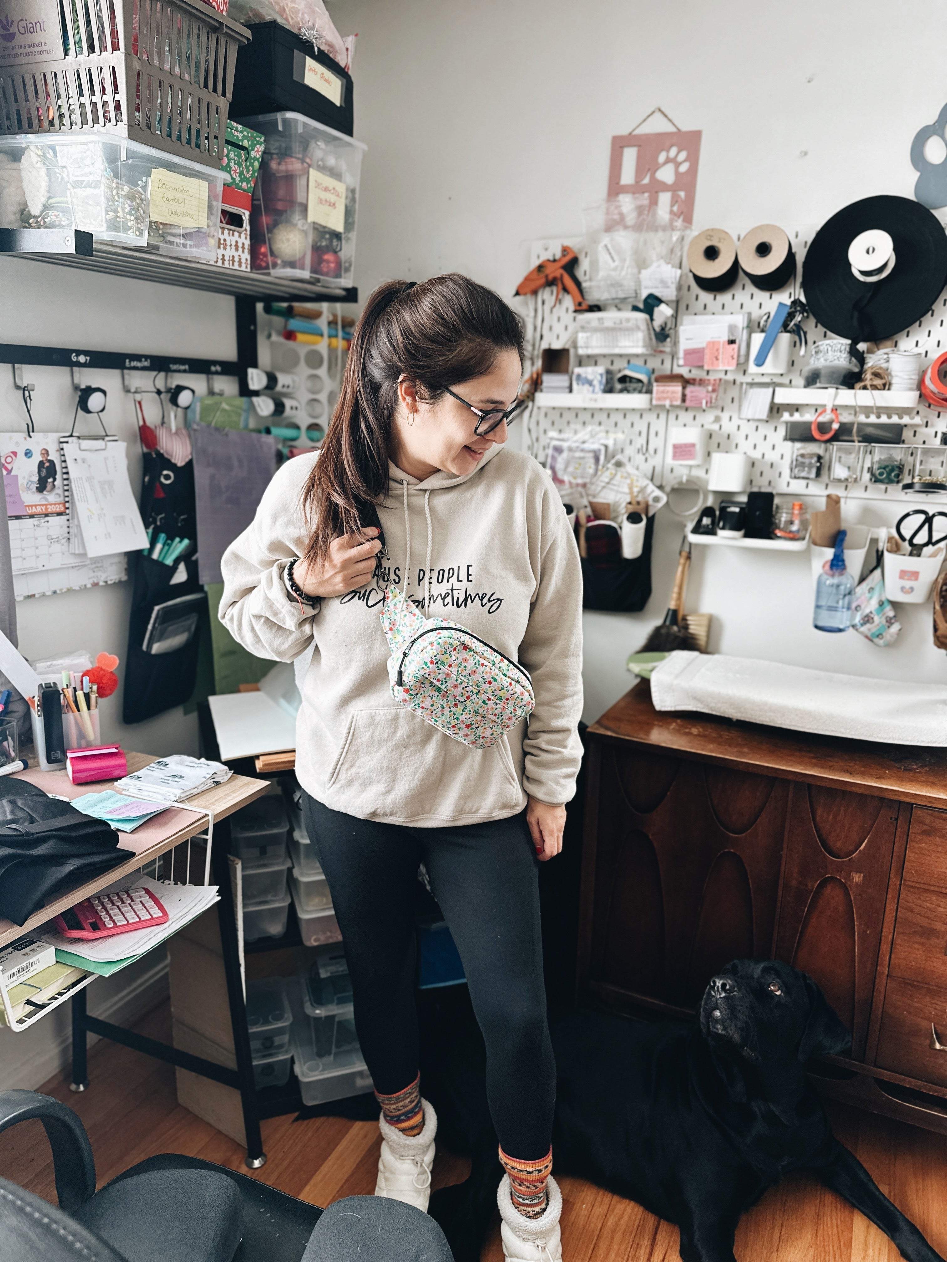 Floral green tiny flowers fanny pack, boho chic everyday bum bag, crossbody fanny pack