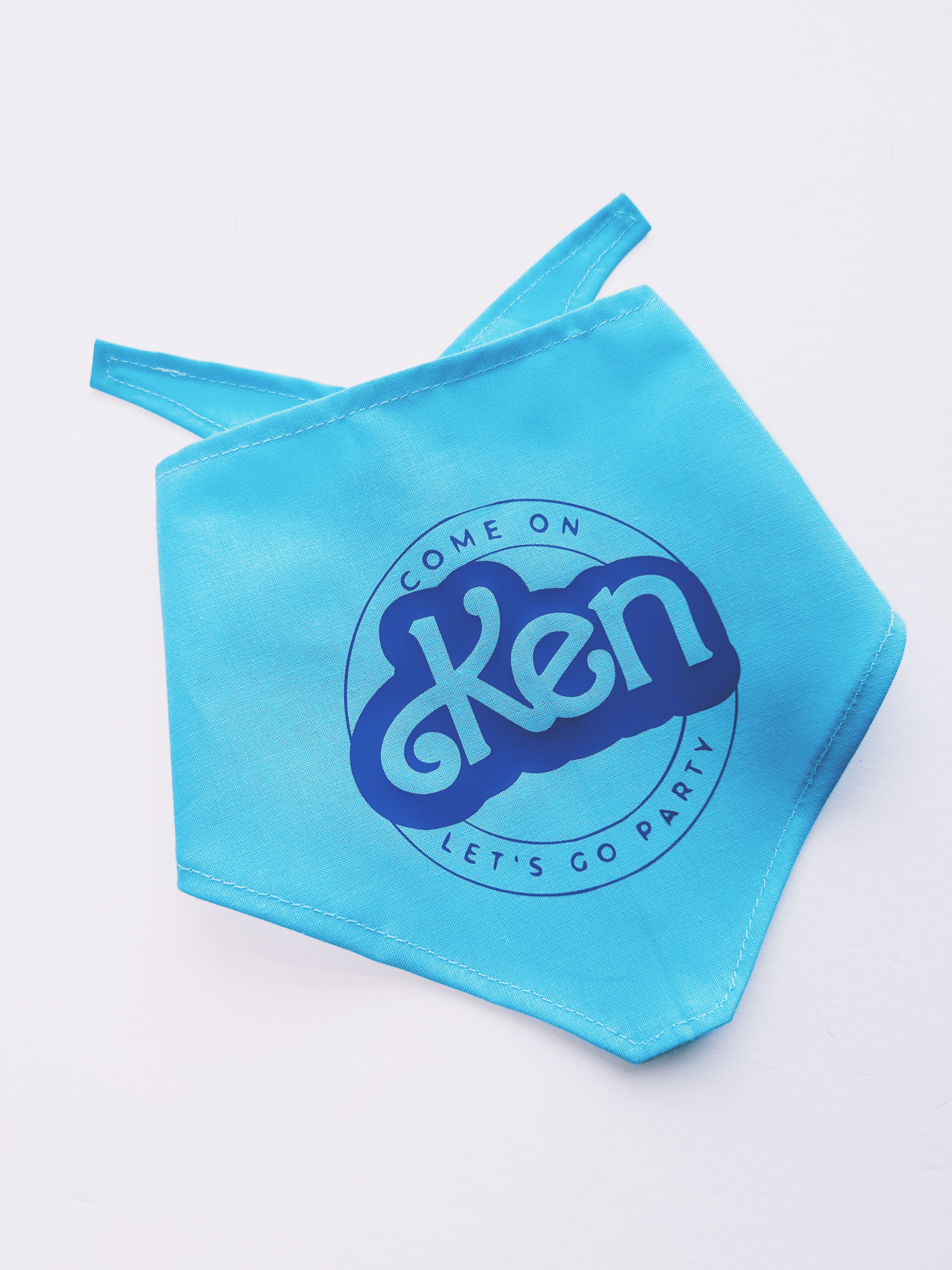 come on Ken let's go party skyblue bandana for dog or cat, tie on pet bandana, triangular