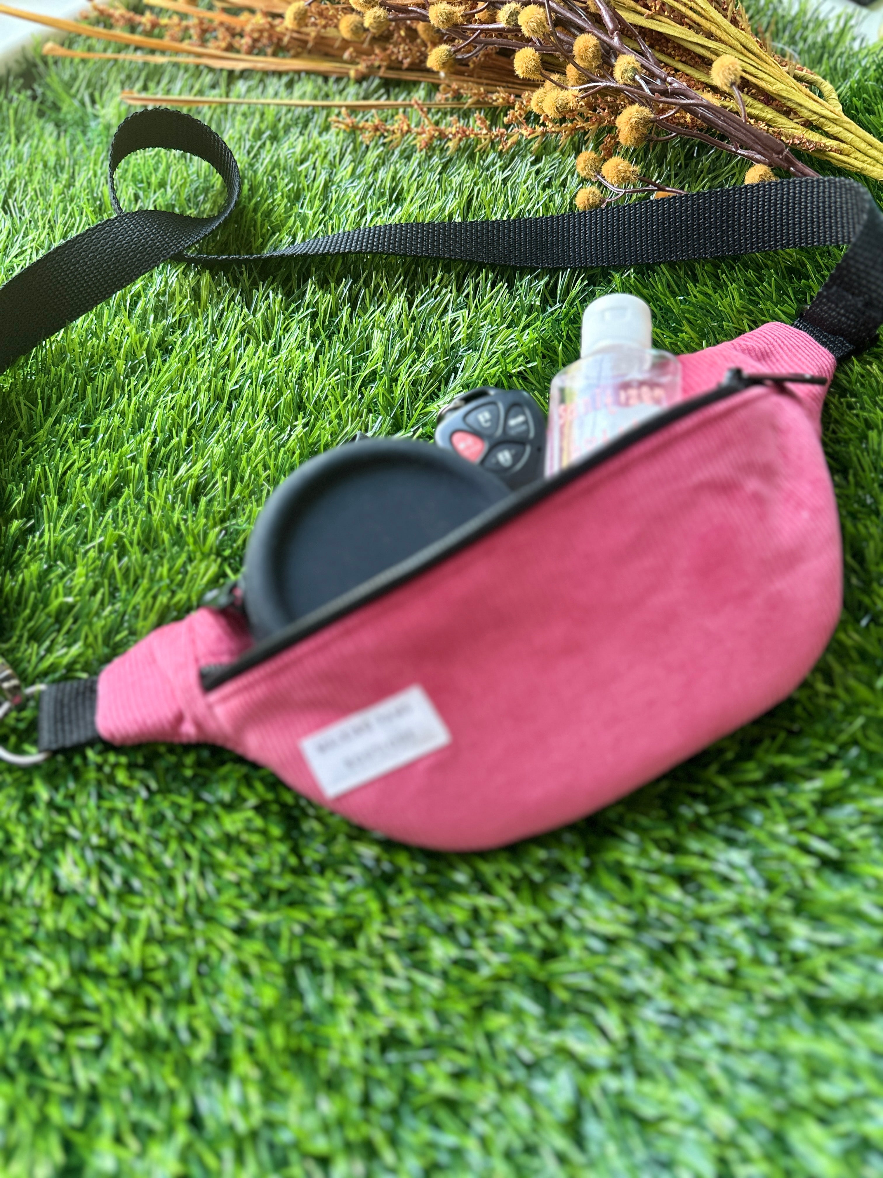 soft cherry pink corduroy fanny pack, sling bag crossbody, boho chic trending bag