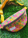 floral yellow and orange fanny pack, crossbody fanny pack, boho floral canvas bag