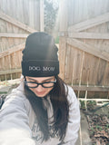dog mom beanie with lavender embroidery