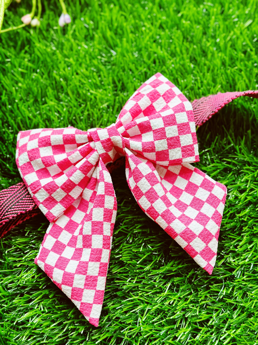 Checked pink sailor bow for dogs