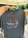 Fourth of July, red, white and woof Tshirt.