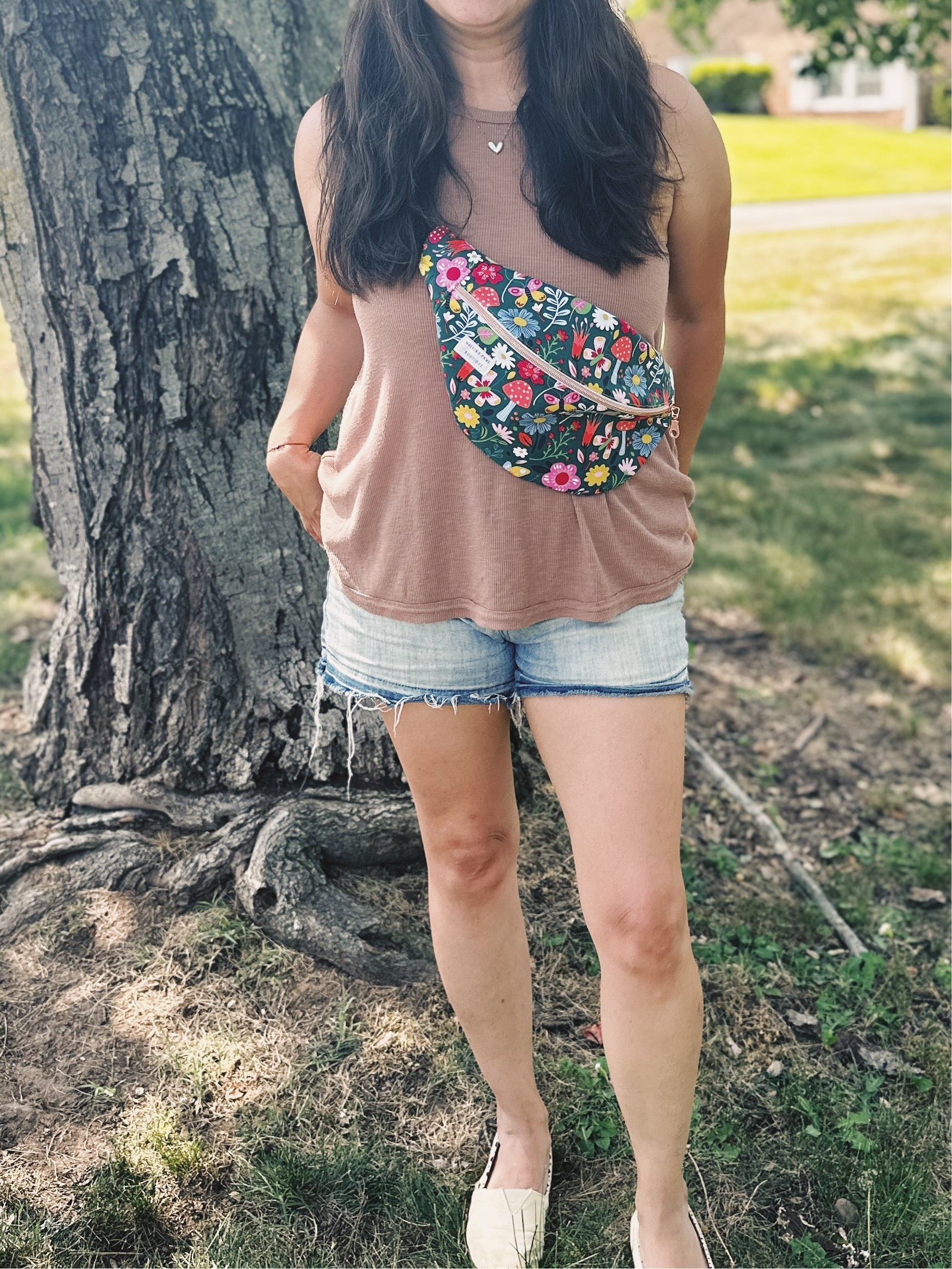 Floral green oversize style fanny pack, crossbody purse, bum bag