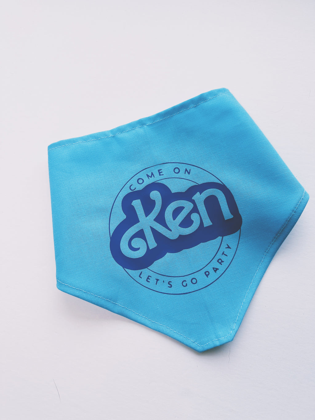 come on Ken let's go party skyblue bandana for dog or cat, tie on pet bandana, triangular
