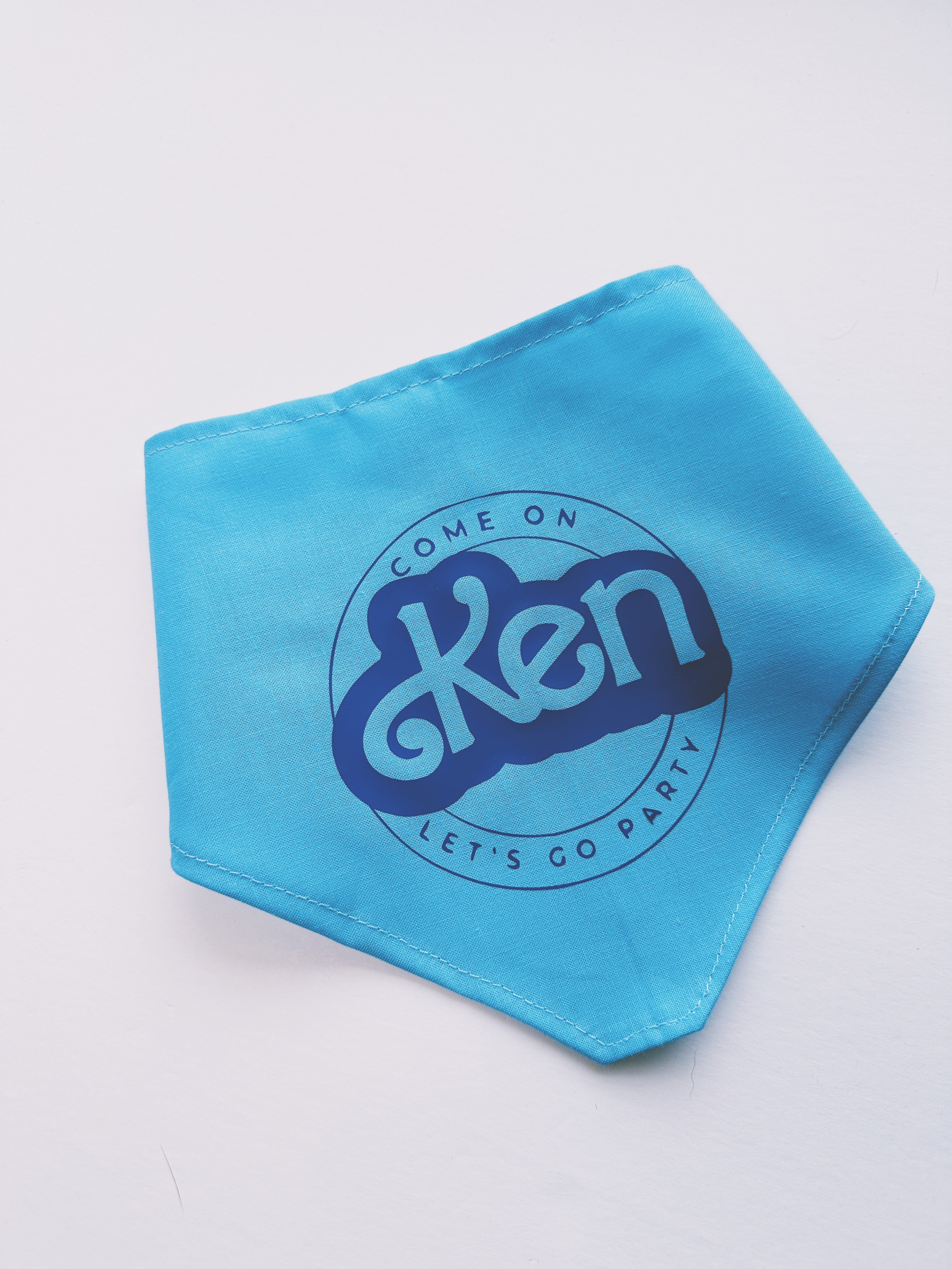 come on Ken let's go party skyblue bandana for dog or cat, tie on pet bandana, triangular