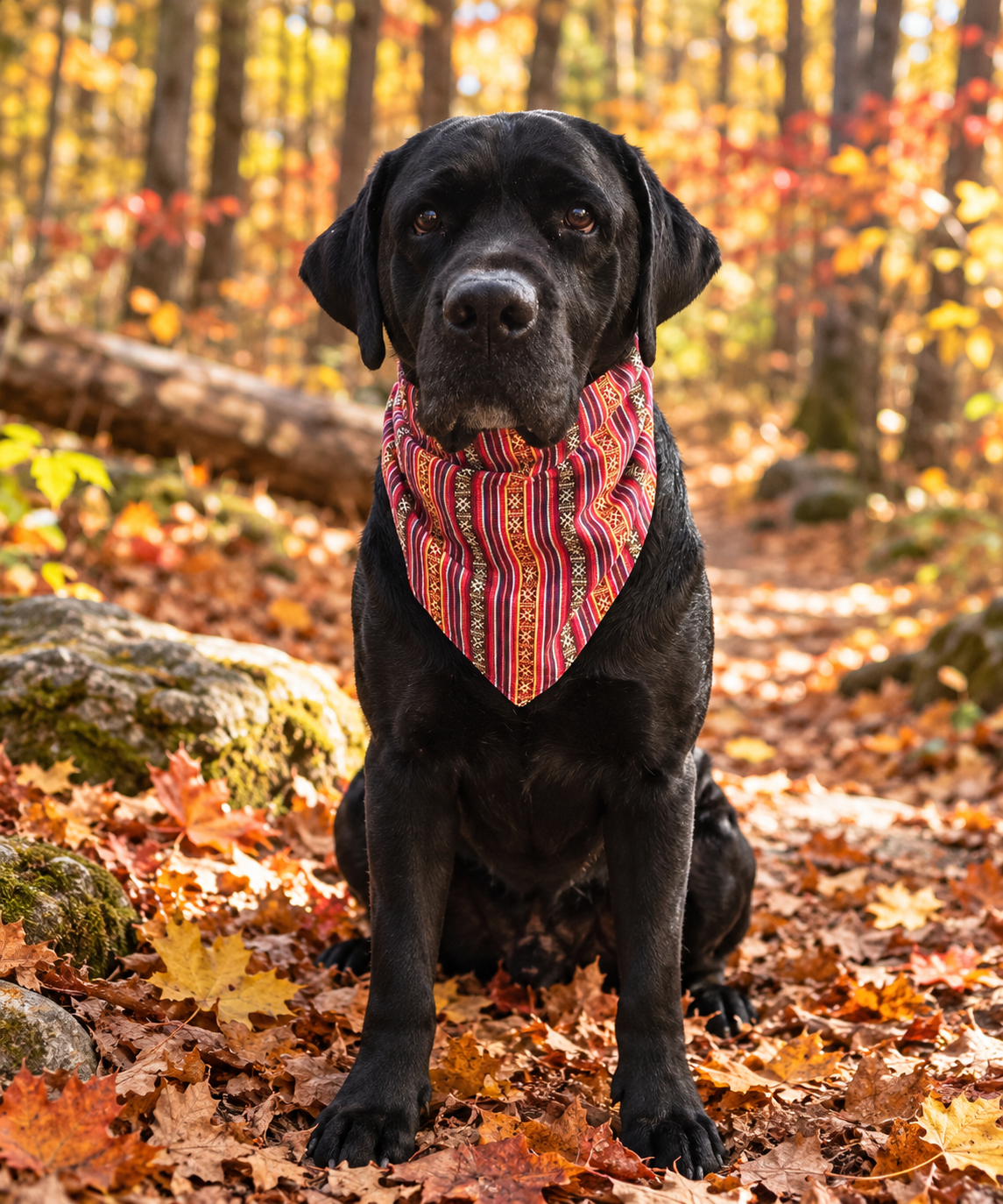 Argentine Wool Blend Dog Bandana | Red & Brown Woven Fall Style