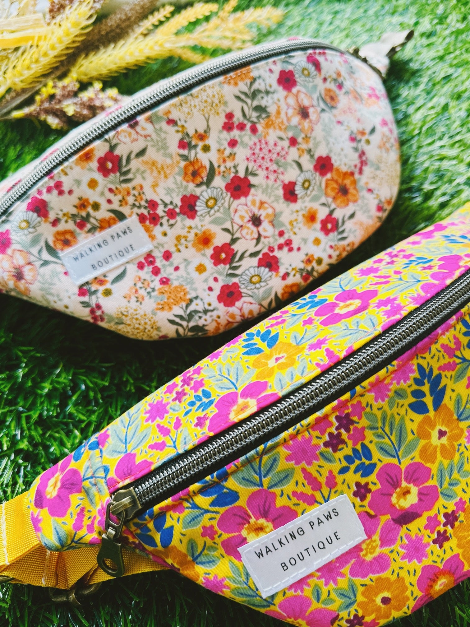 floral yellow and orange fanny pack, crossbody fanny pack, boho floral canvas bag