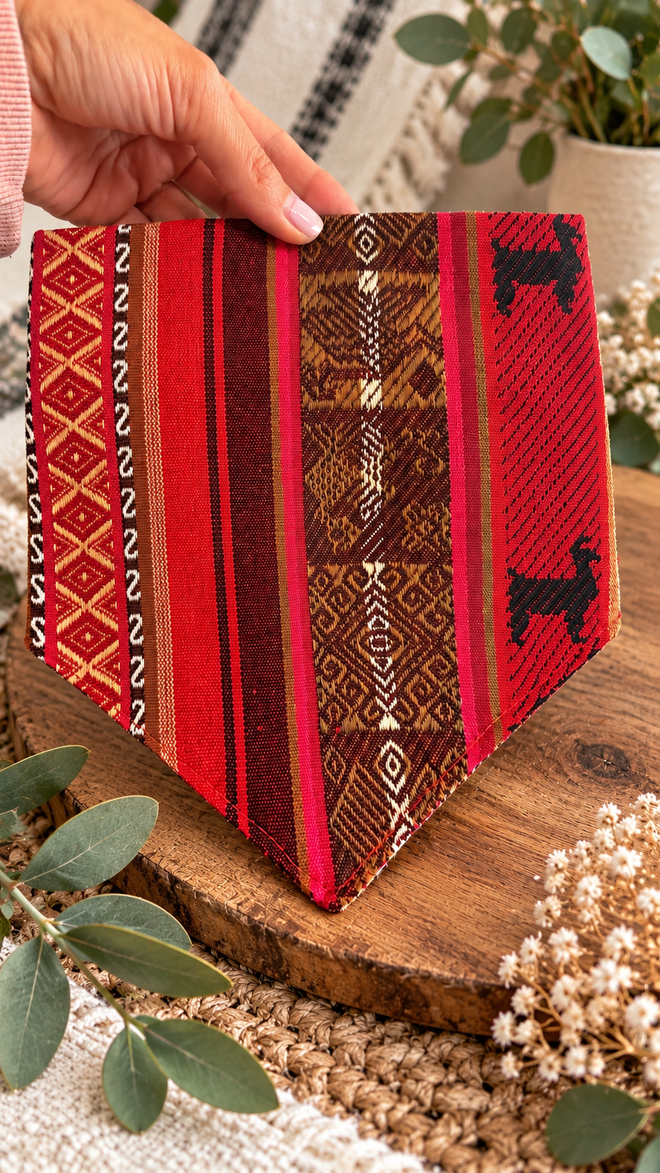 Wool Blend Dog Bandana| Red & Brown