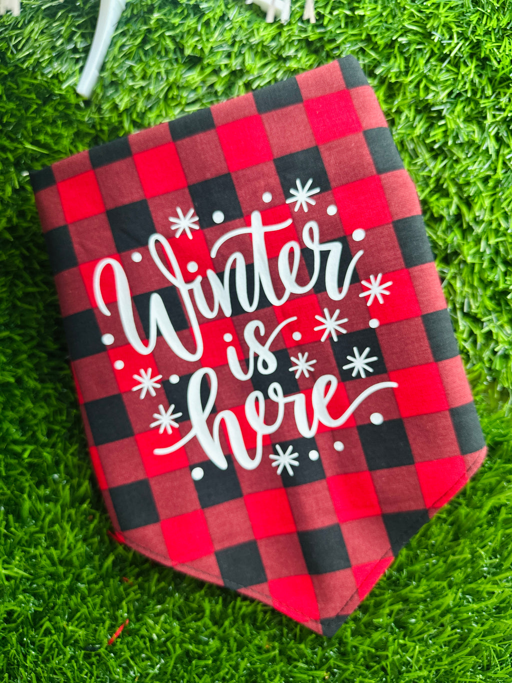 Buffalo Plaid Dog Bandanas, Buffalo red bandana “winter is here “