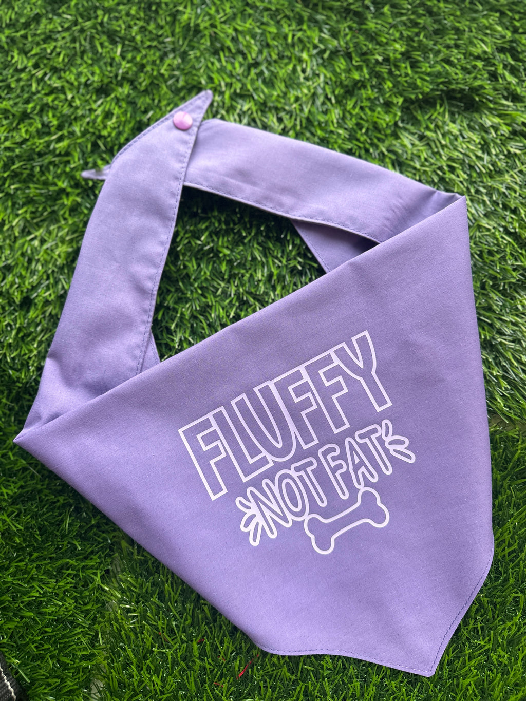 Fluffy not fat lilac tie on Bandana