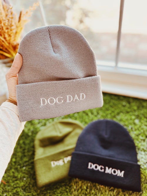 Dog Dad Embroidered Beanie – Soft Gray Knit Hat for Dog Lovers