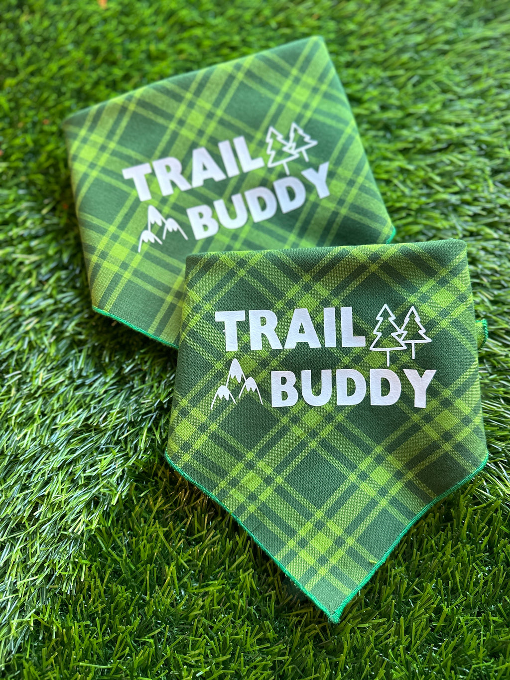Trail buddy dog bandana, plaid green bandana, dog lover present