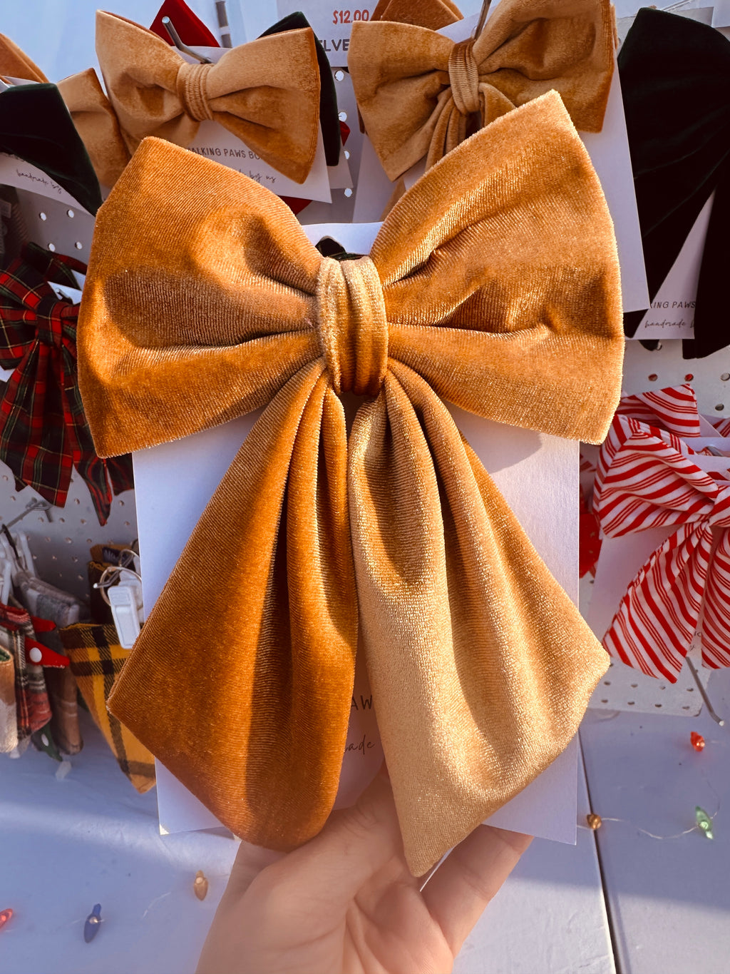 Gold crushed velvet sailor bow , attachable dark red sailor bow for dog