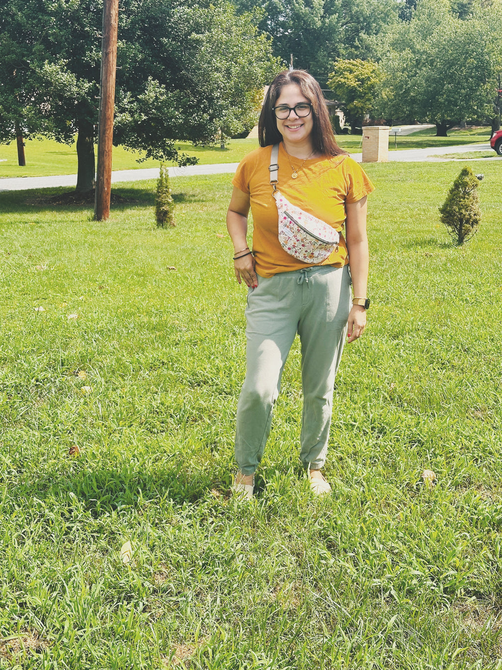 Soft floral fabric fanny pack