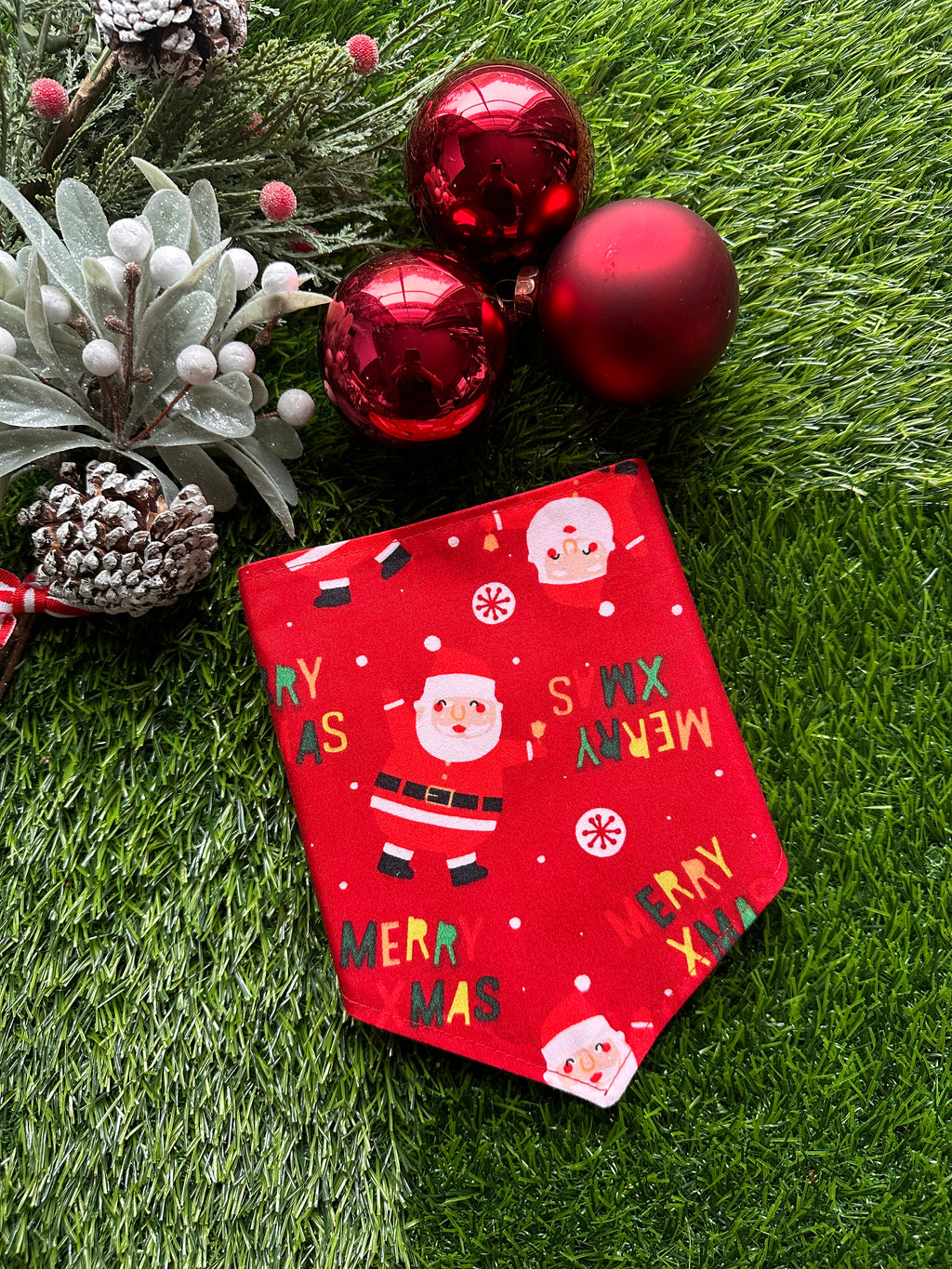 Merry Christmas and santa red dog bandana