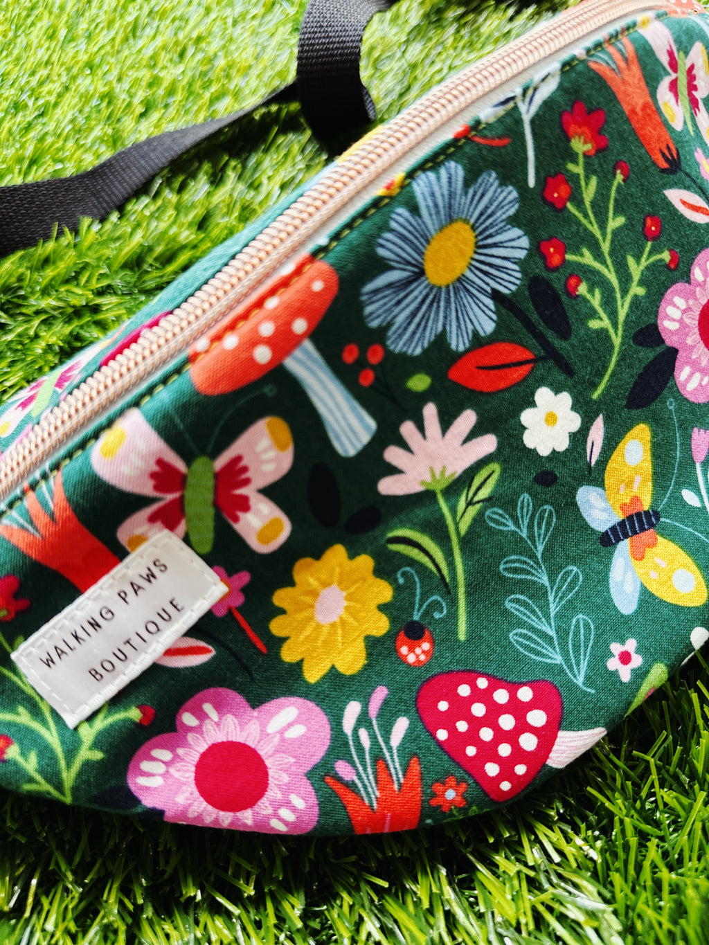 Floral green oversize style fanny pack, crossbody purse, bum bag