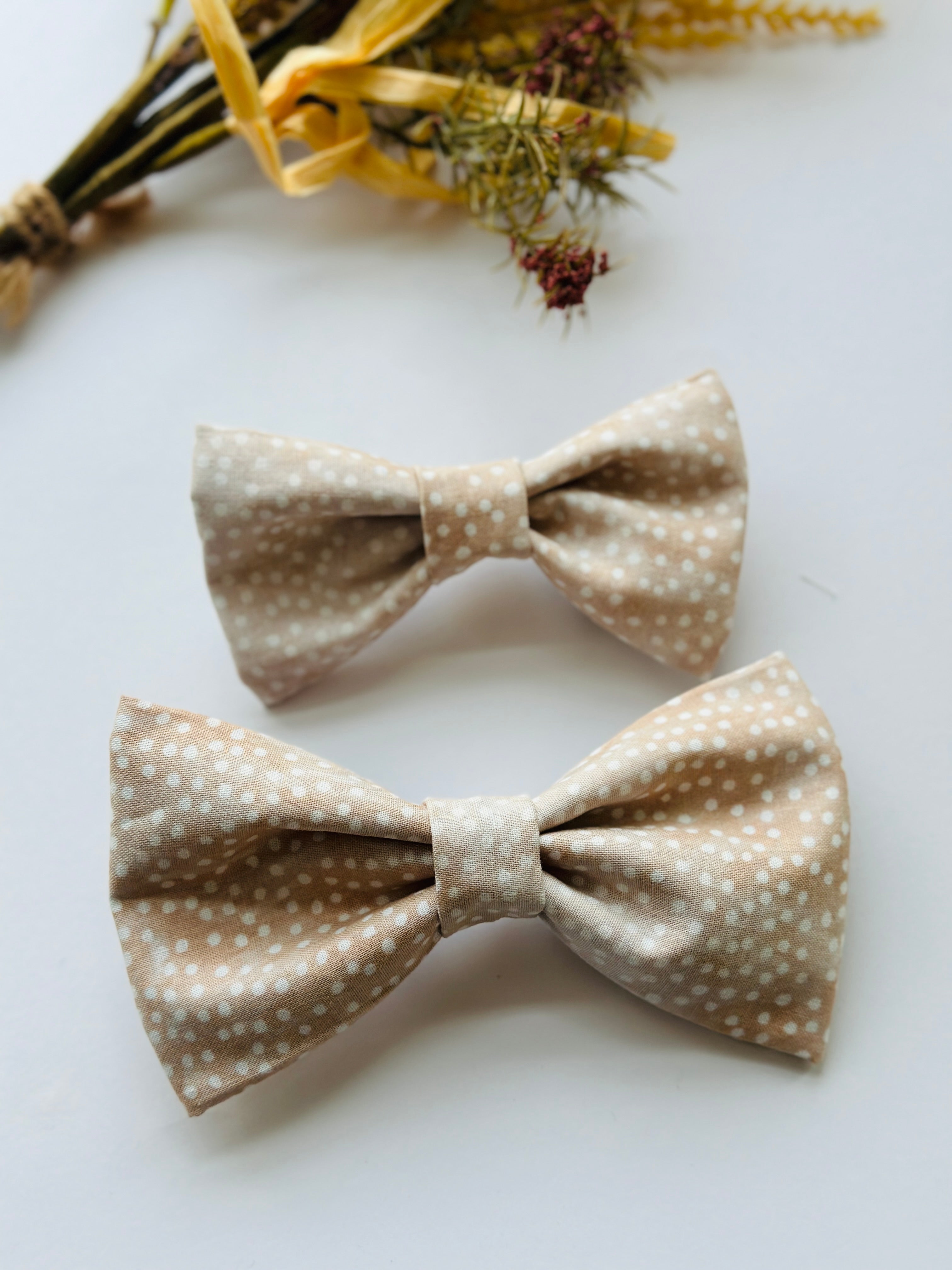 Polka dot beige bow for dogs, attachable bowtie,
