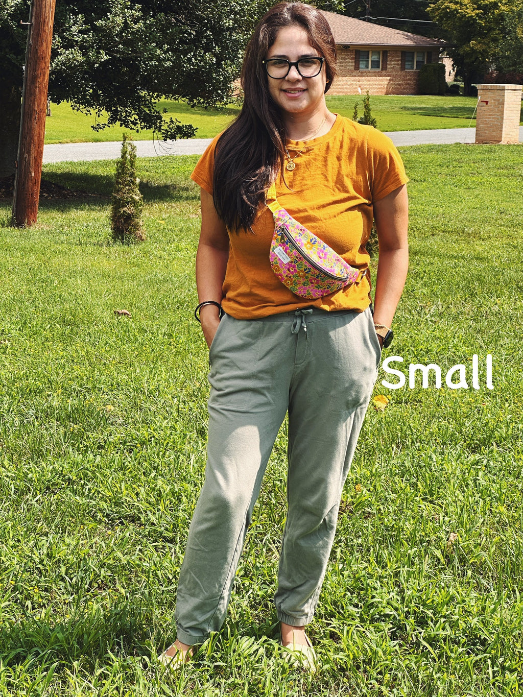 floral yellow and orange fanny pack, crossbody fanny pack, boho floral canvas bag