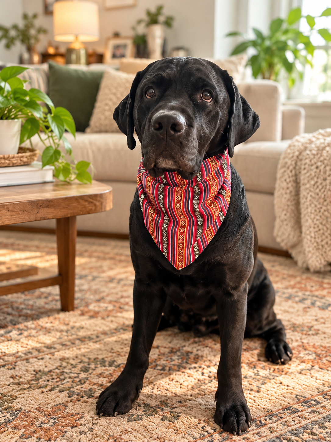 Argentine Wool Blend Dog Bandana | Red & Brown Woven Fall Style