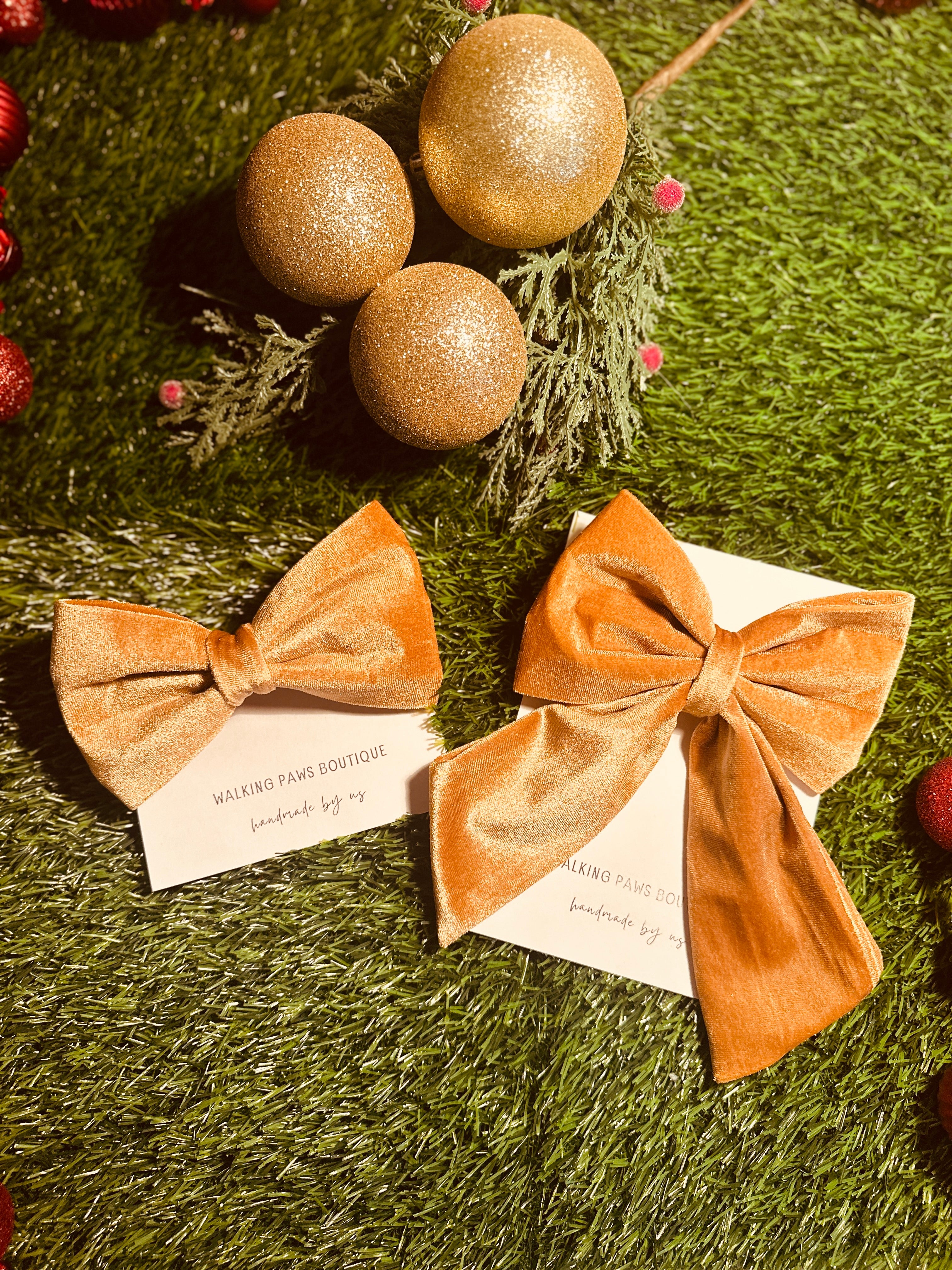 Gold crushed velvet sailor bow , attachable dark red sailor bow for dog