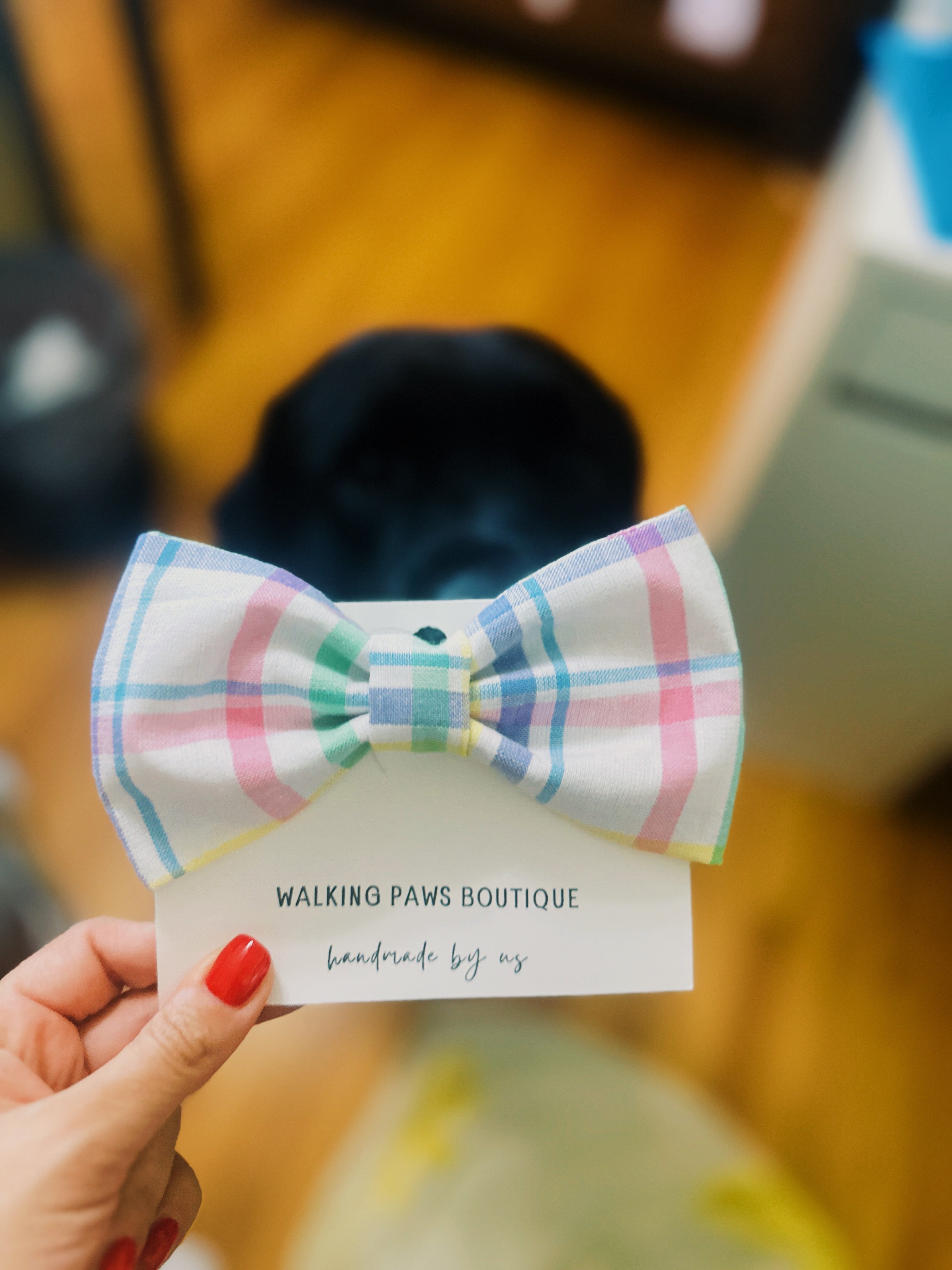 Pastel plaid dog bowtie