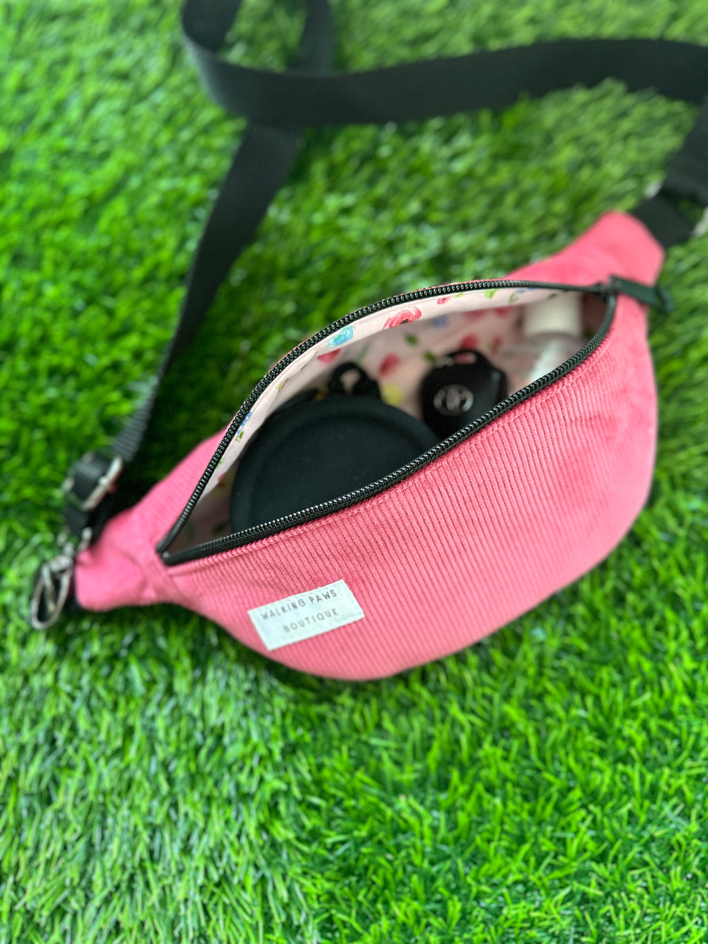 soft cherry pink corduroy fanny pack, sling bag crossbody, boho chic trending bag