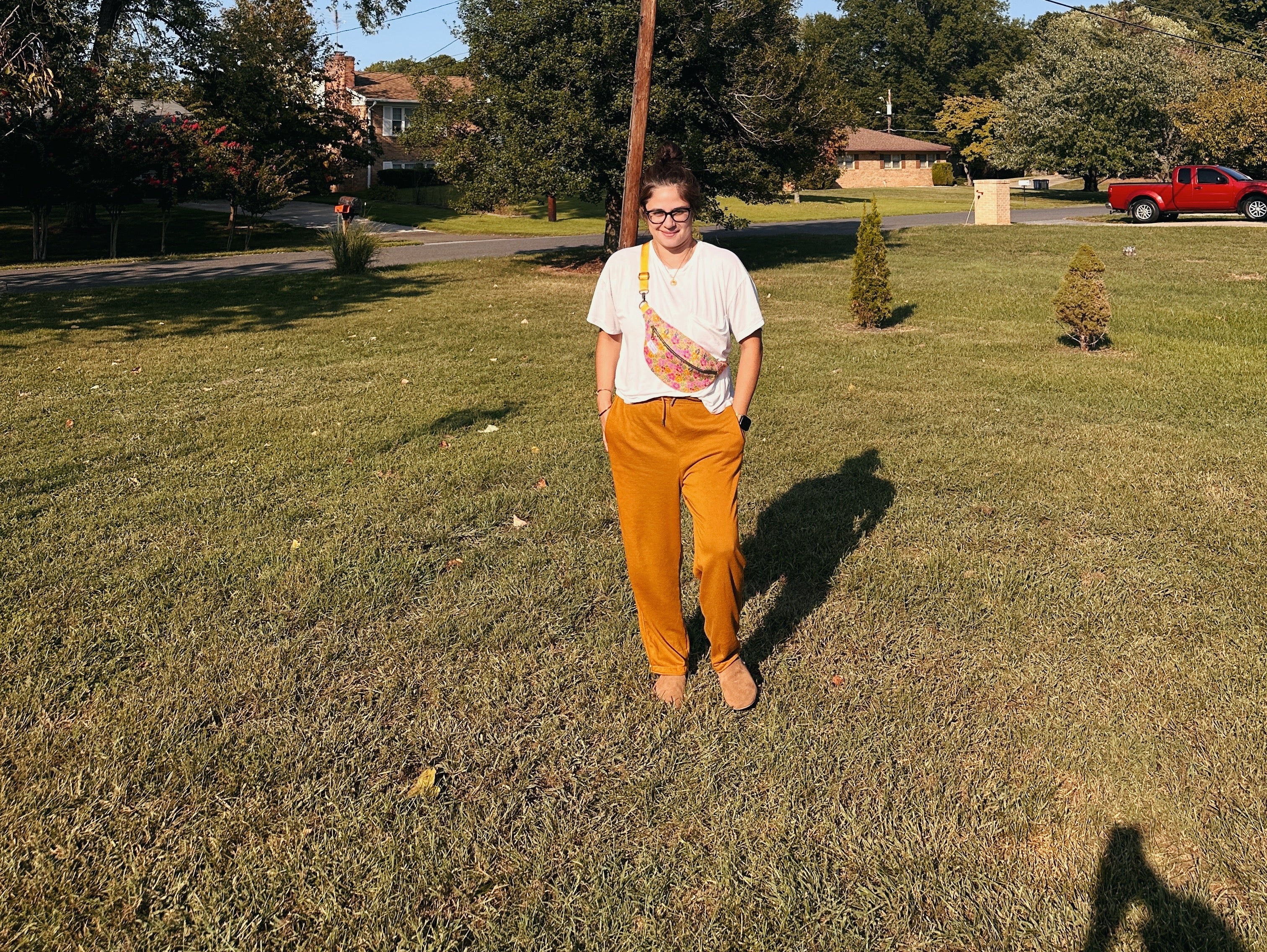 floral yellow and orange fanny pack, crossbody fanny pack, boho floral canvas bag