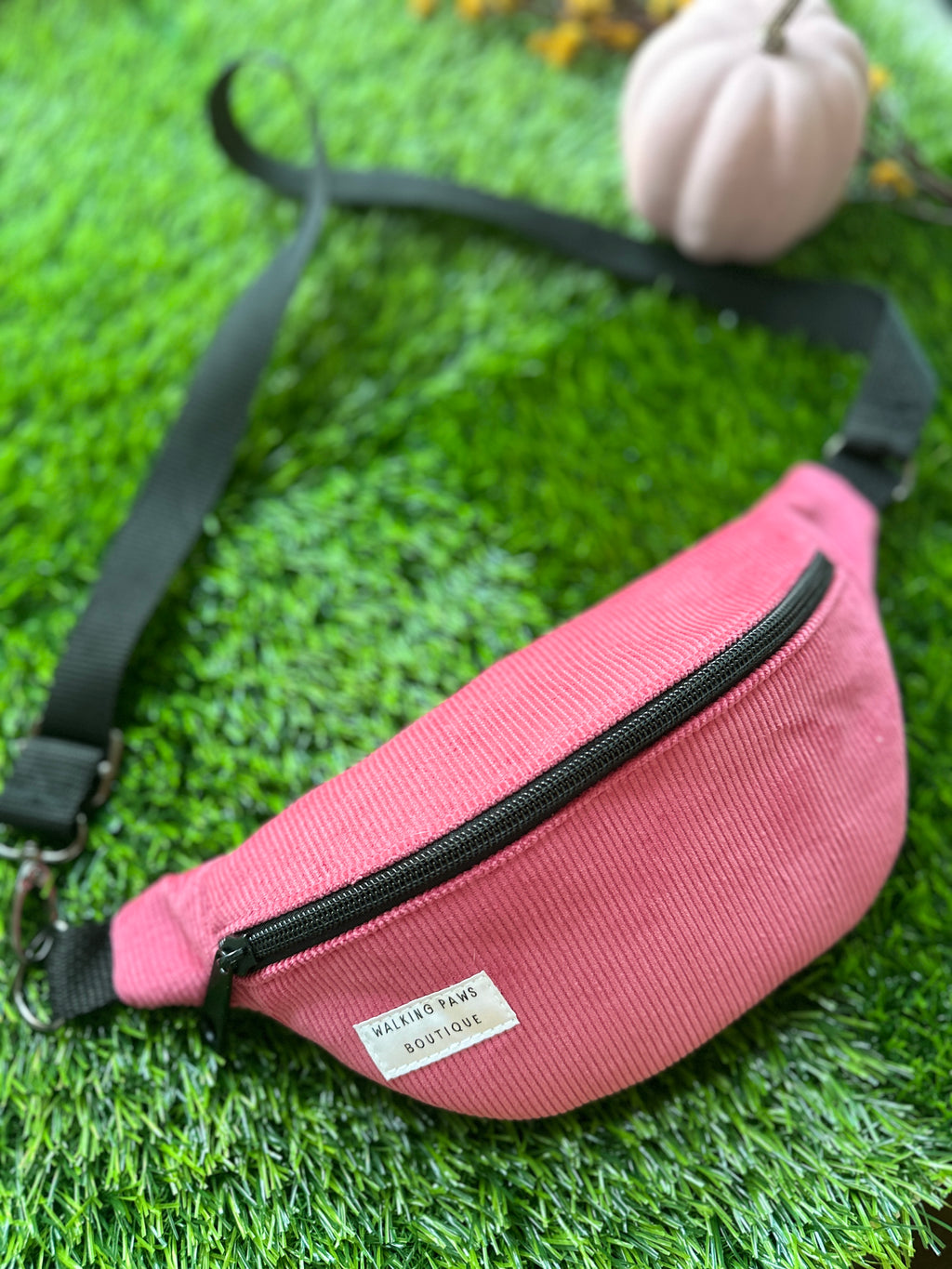 soft cherry pink corduroy fanny pack, sling bag crossbody, boho chic trending bag