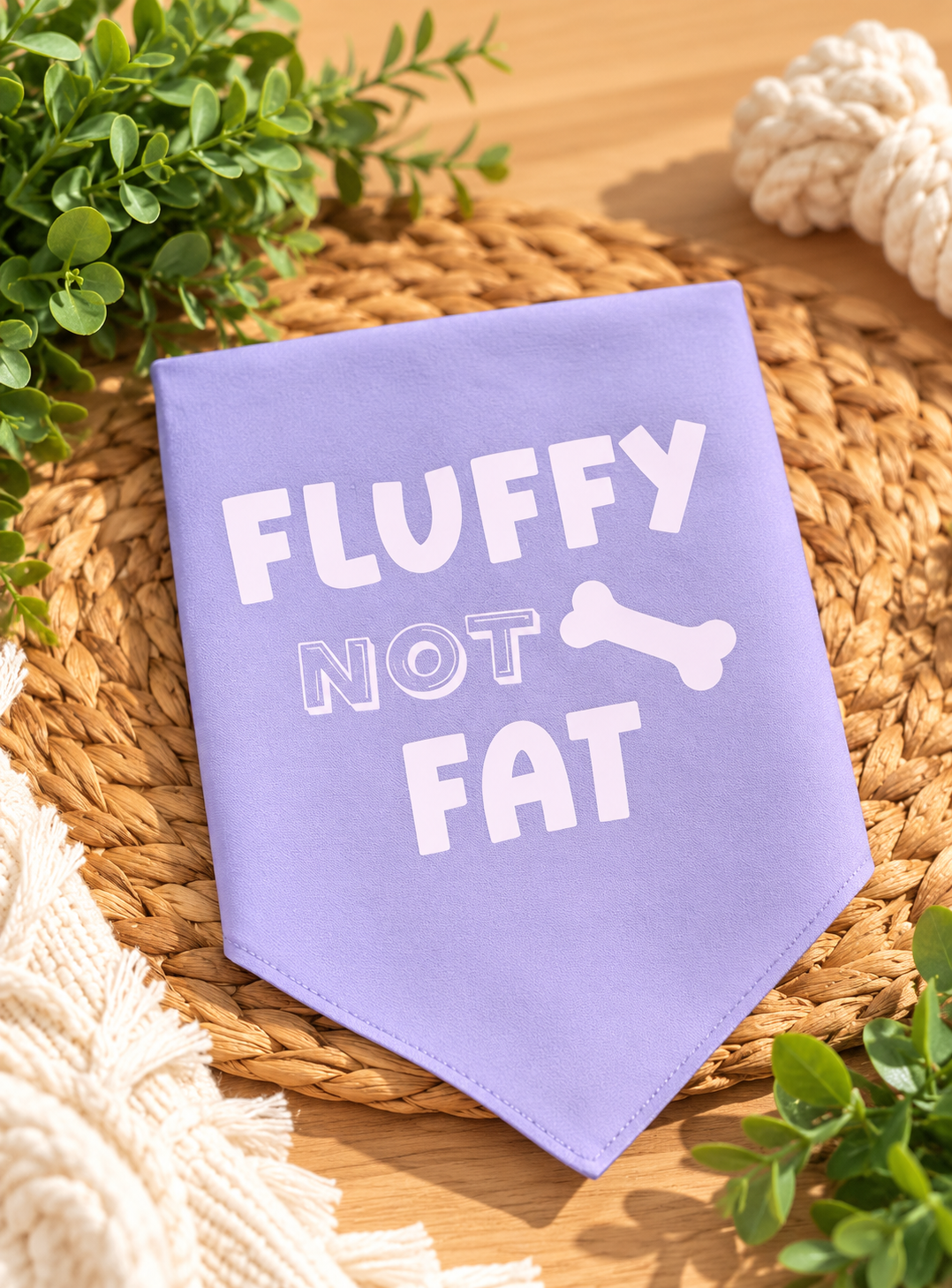 Fluffy not fat lilac tie on Bandana