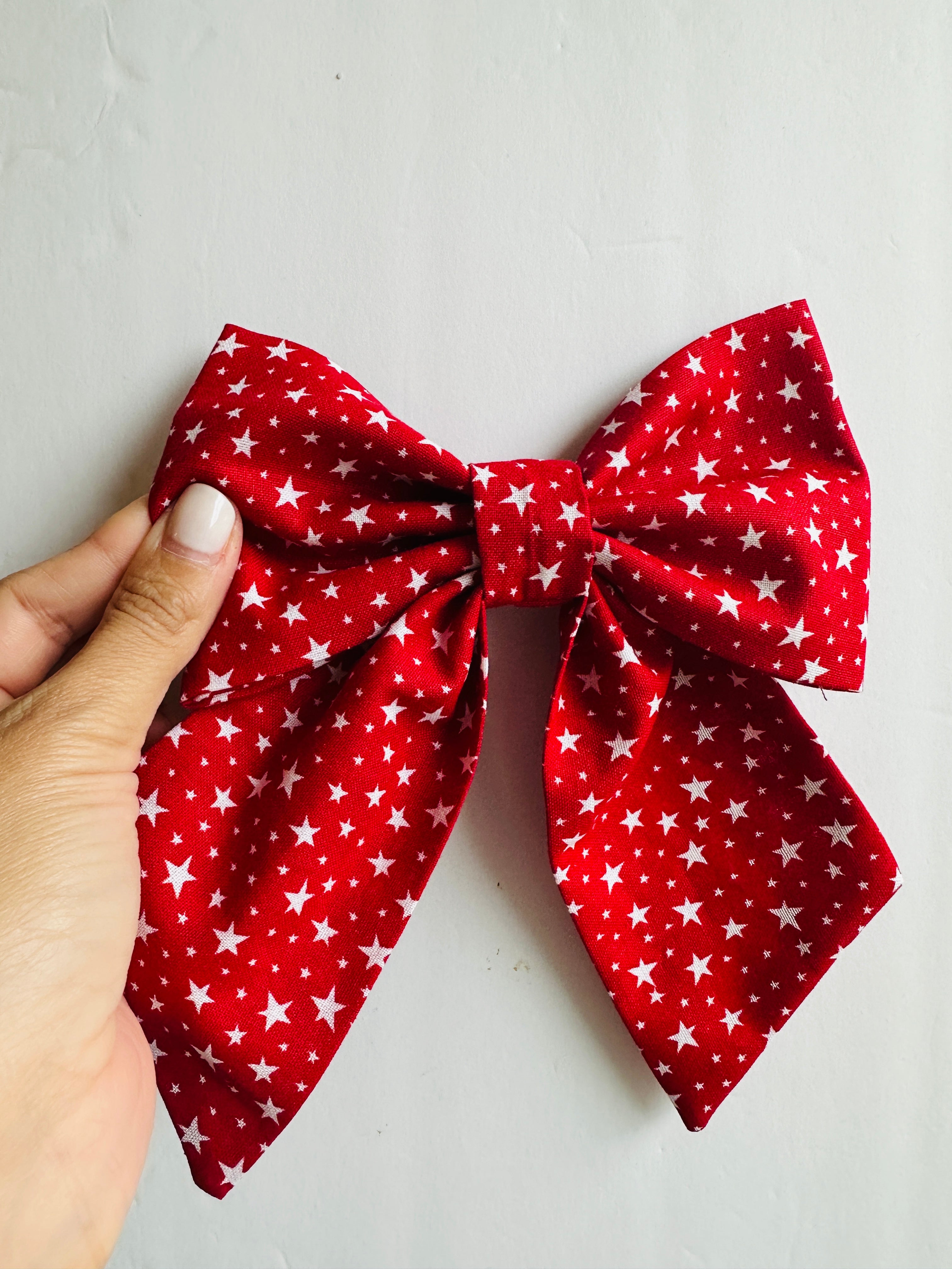 Red stars patriotic sailor bow for dogs