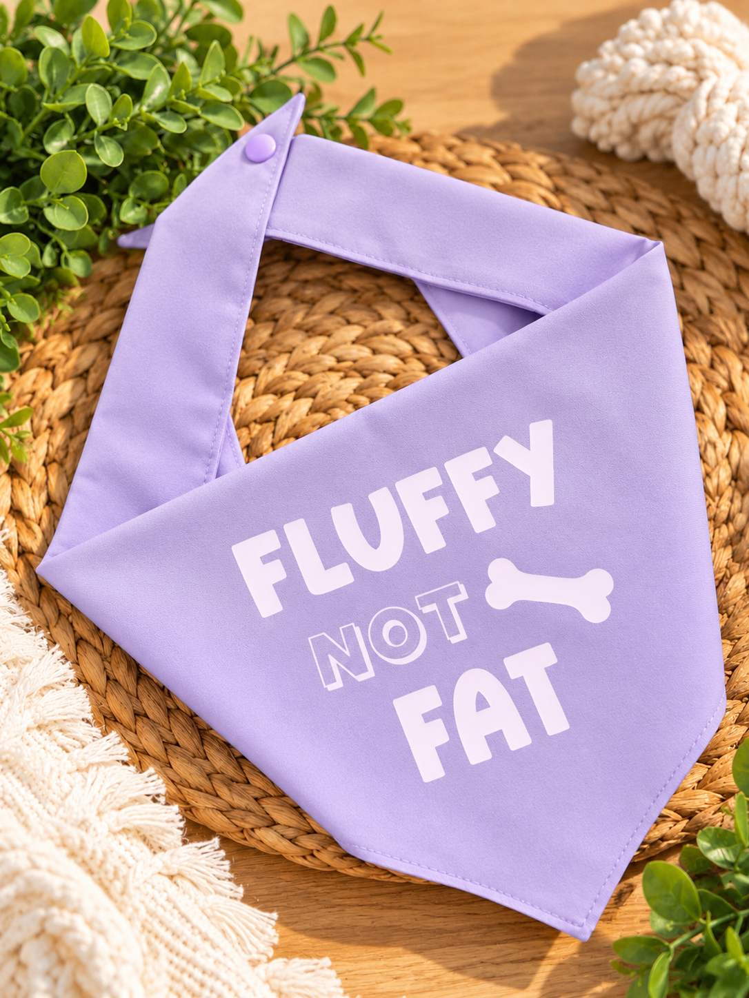 Fluffy not fat lilac tie on Bandana
