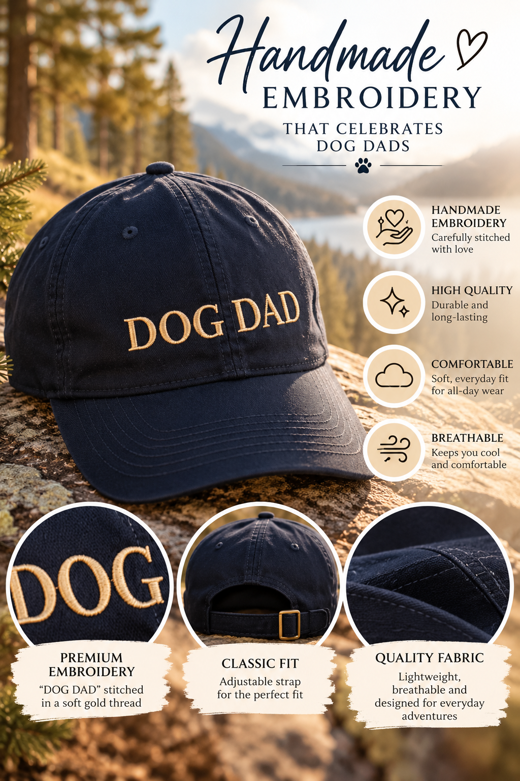 Dog Dad Baseball Cap – Adjustable Embroidered Hat for Men