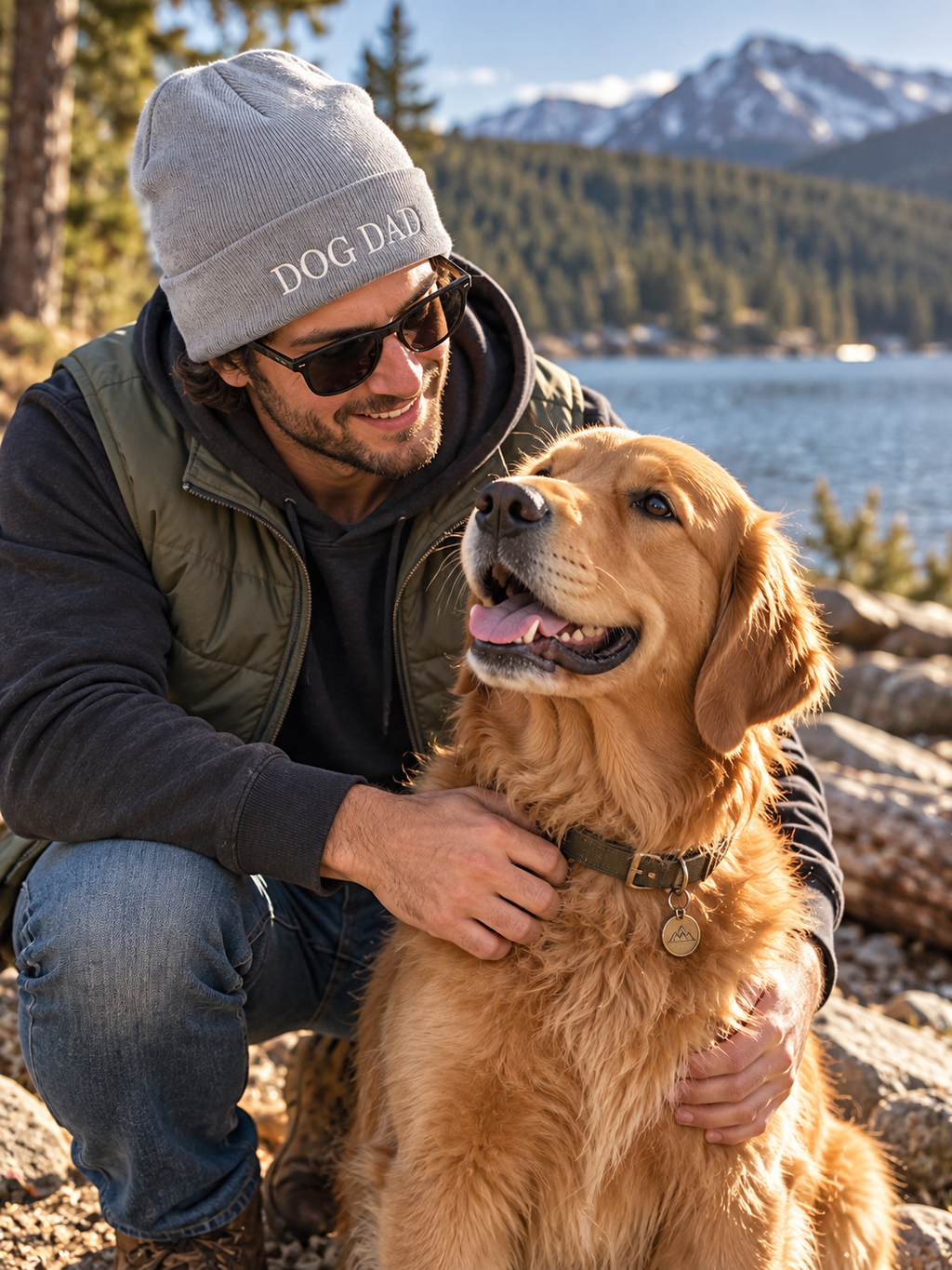 Dog Dad Embroidered Beanie – Soft Gray Knit Hat for Dog Lovers