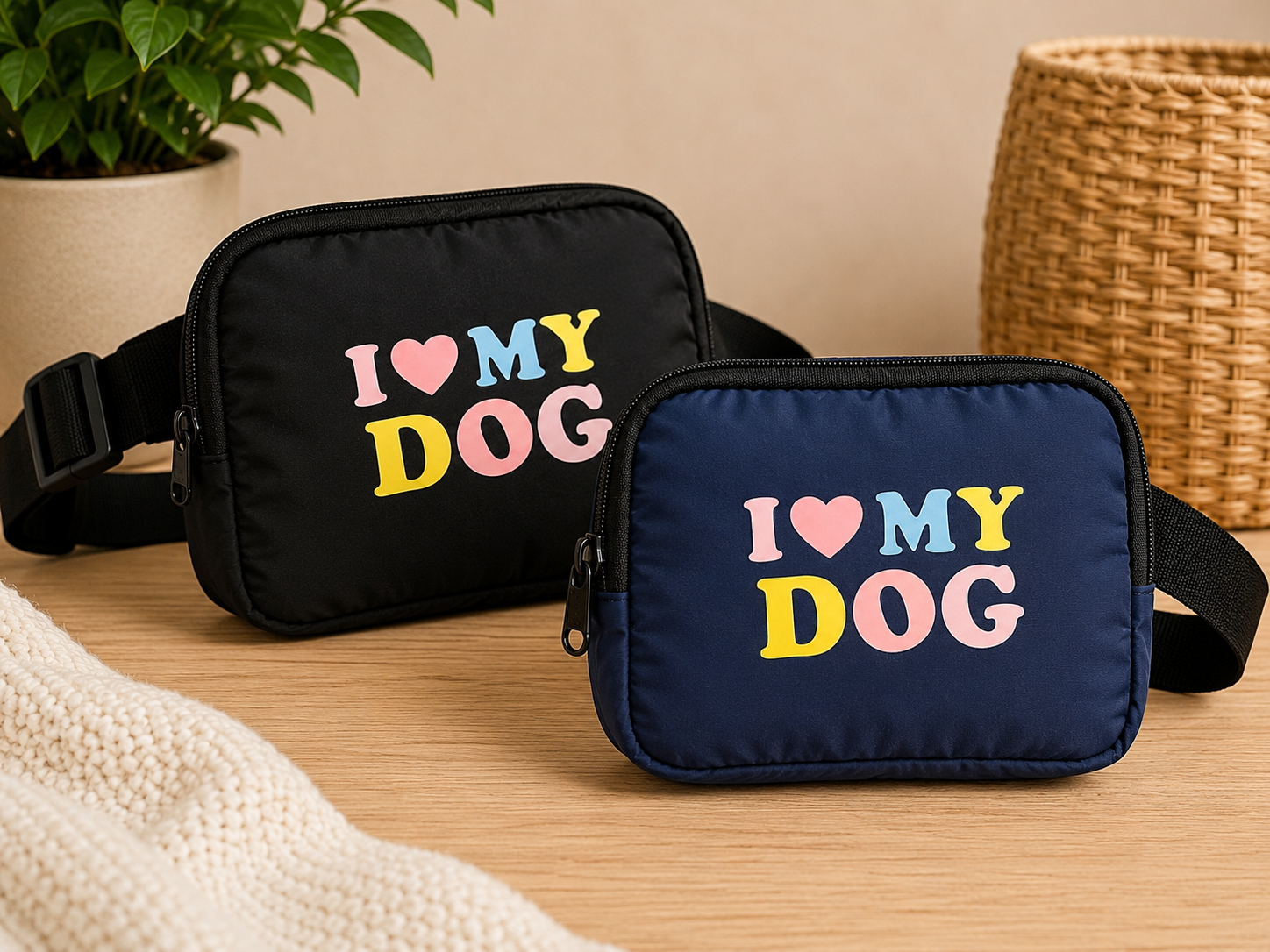 I love my dog Hands-Free Dog Walking Fanny Pack, Everyday Crossbody Bag, Lightweight Nylon, Water Repellent, Travel Essentials (Copy)