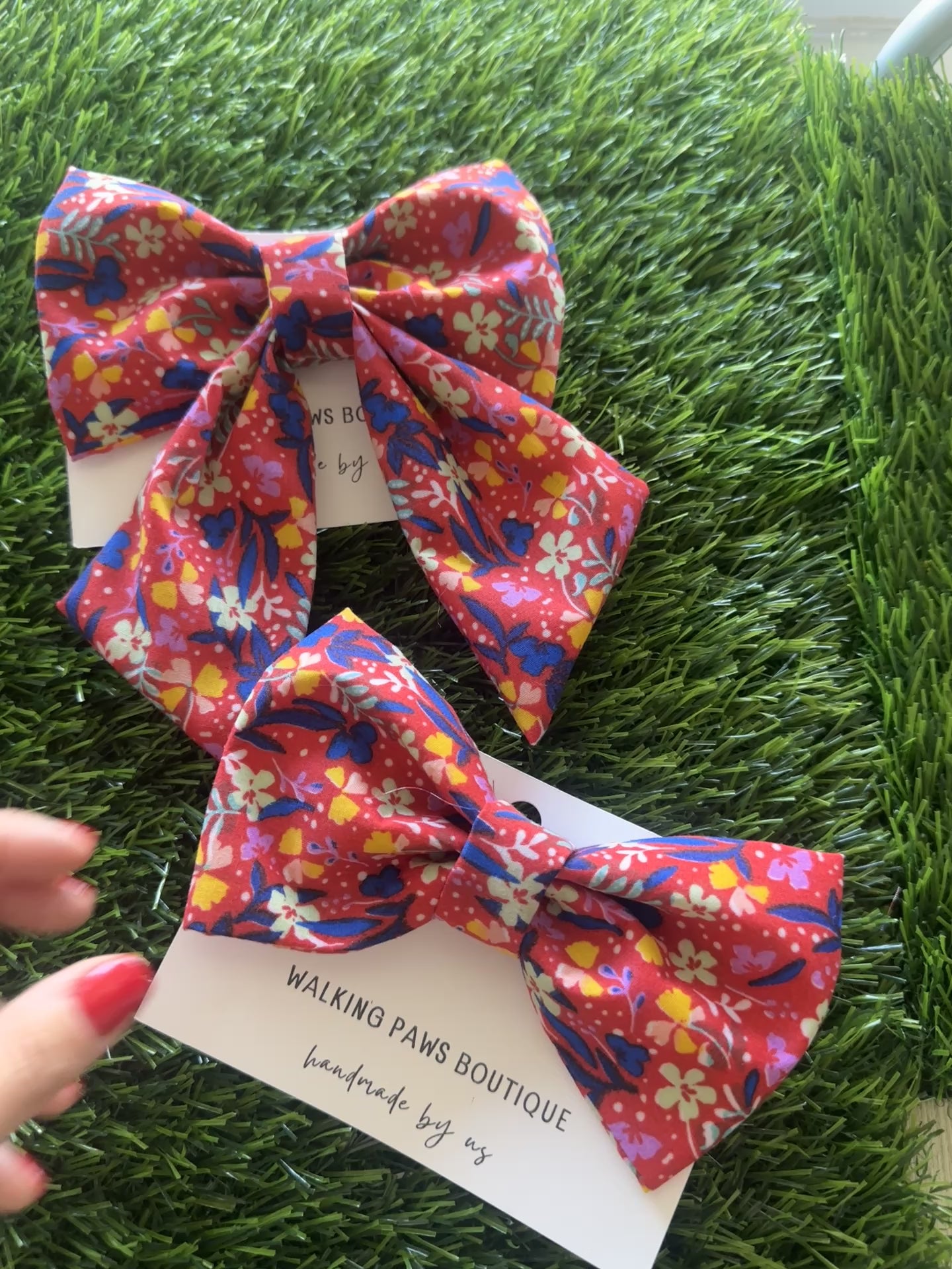 red and blue floral bow for dogs